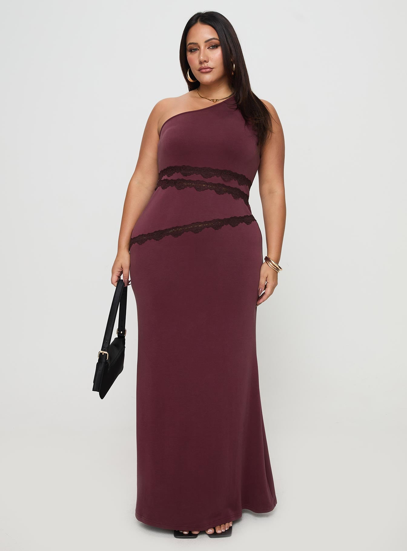 Ultraviolet One Shoulder Lace Maxi Dress Wine Curve Pre Order Online