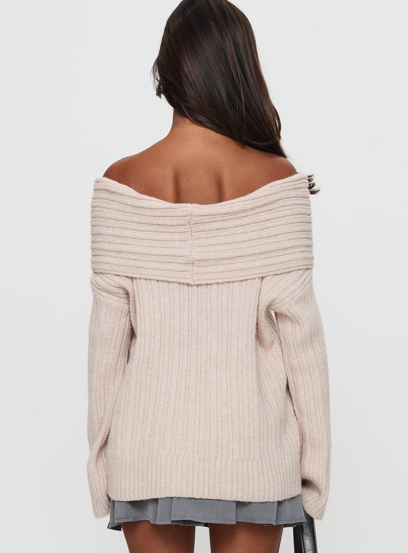 Mirrelle Off Shoulder Knit Sweater Beige Discount Best Store To Get