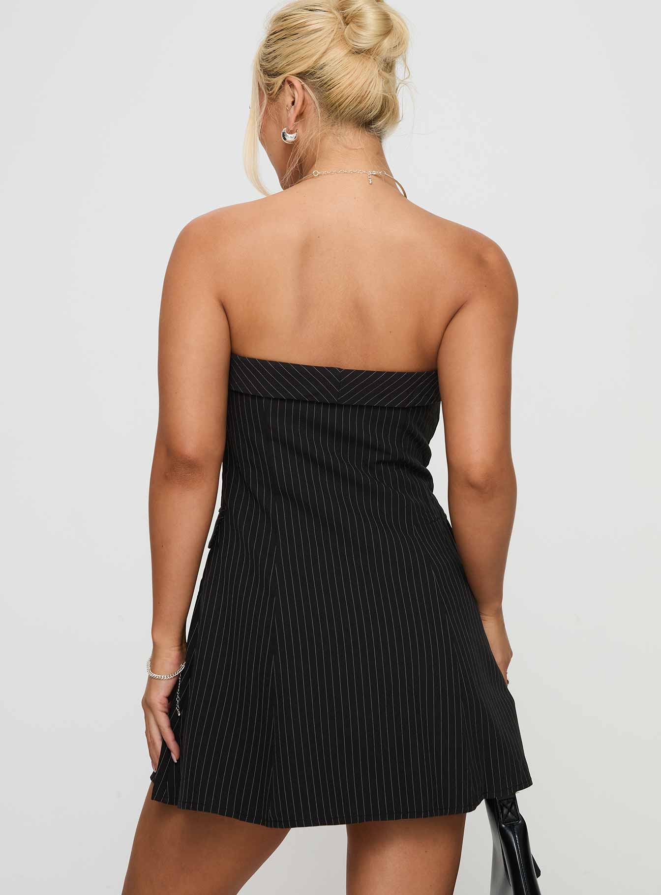 Change It Up Mini Dress Black / Pinstripe For Sale