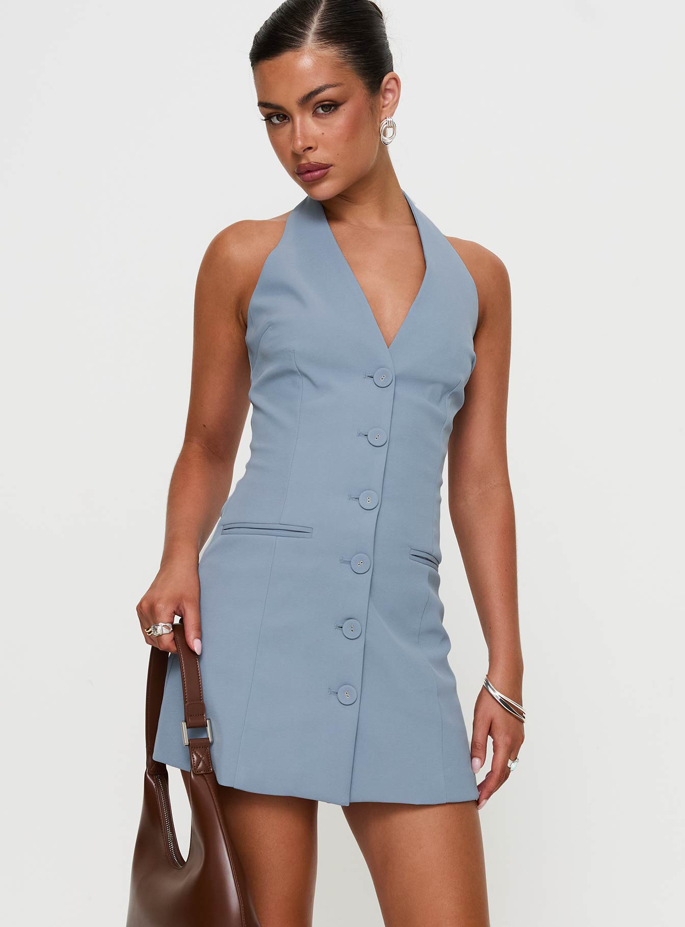 Vyxen Halter Mini Dress Blue Enjoy Cheap Pice