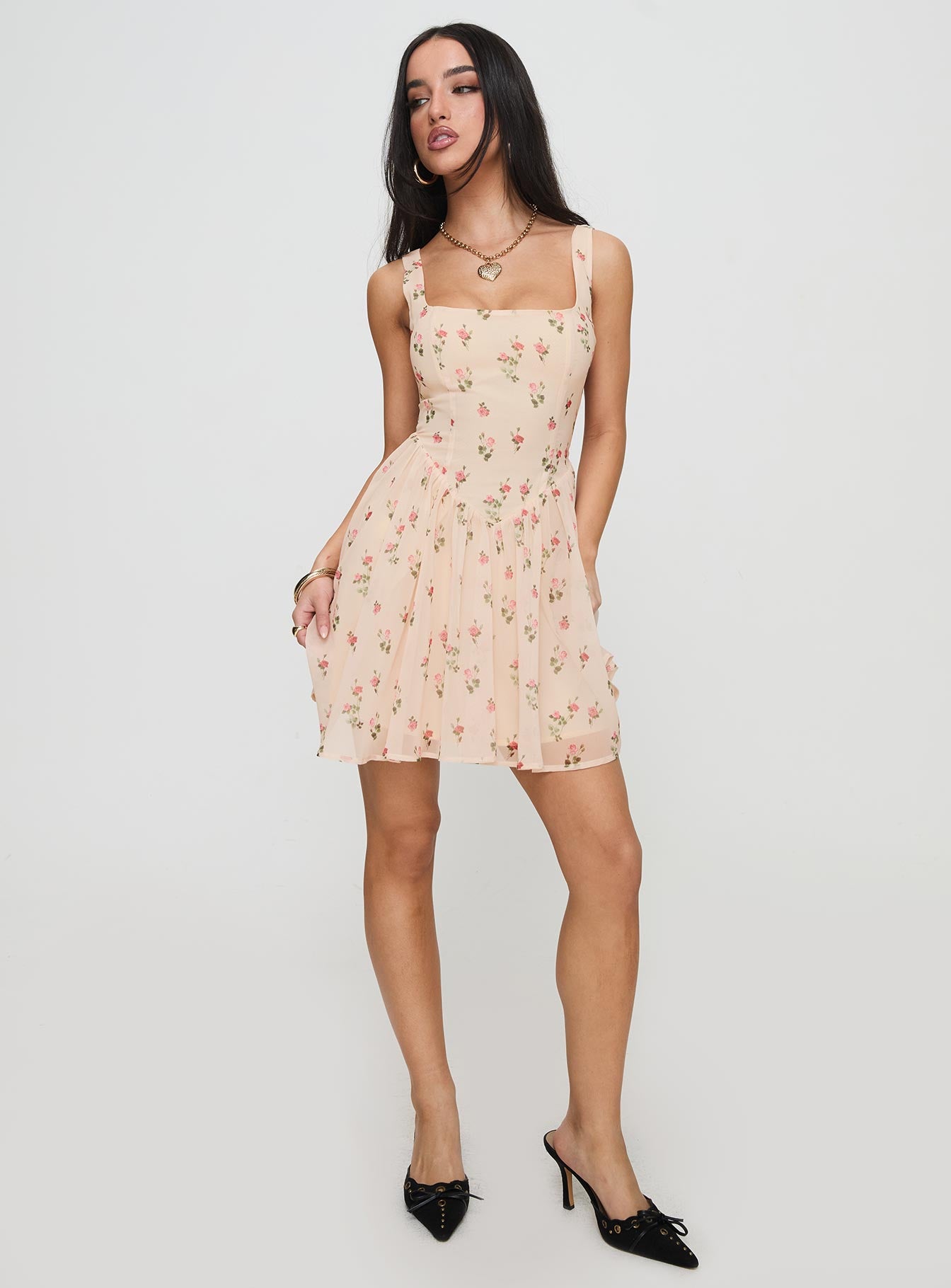 Straplie Mini Dress Cream Floral Countdown Package