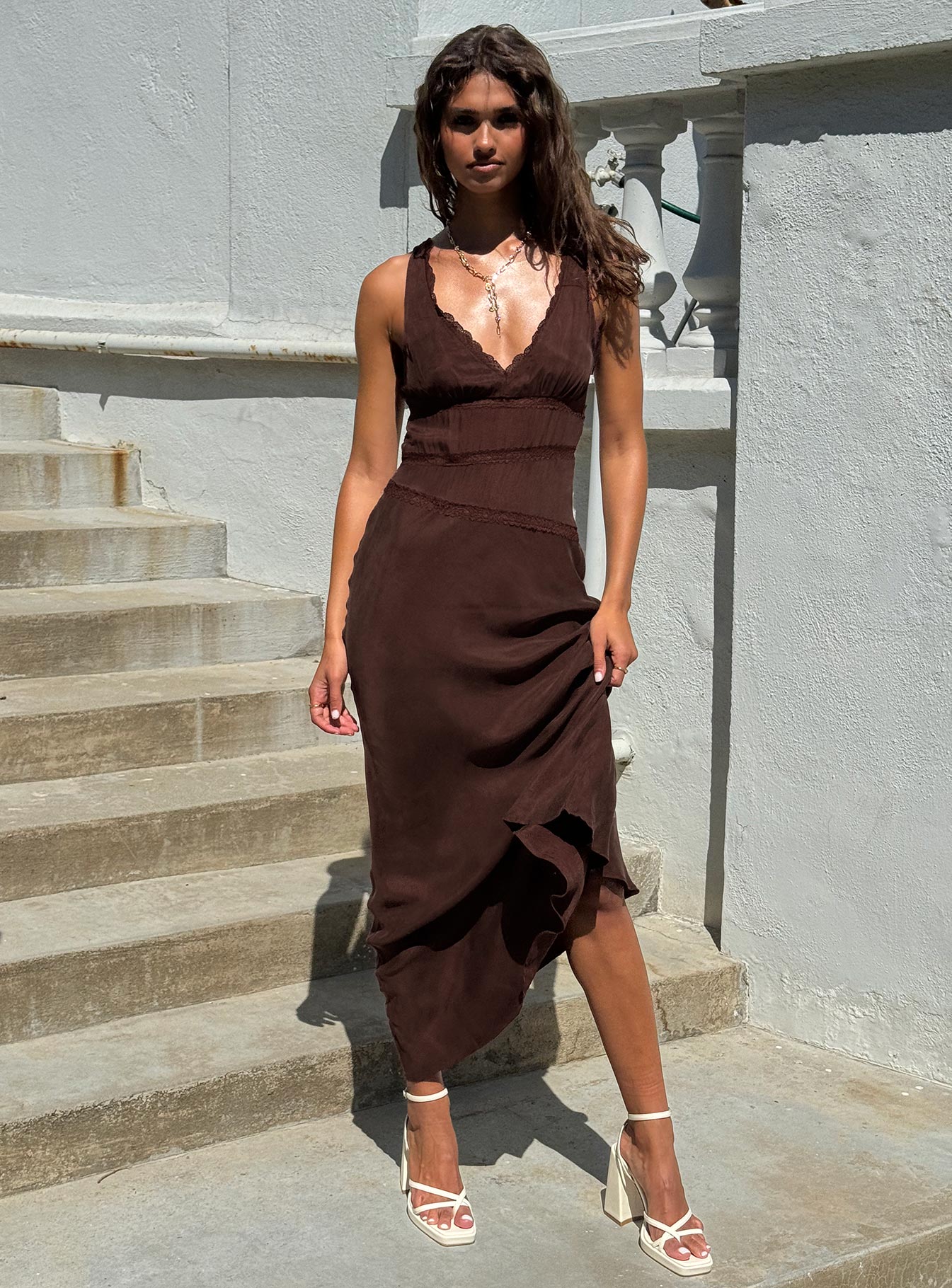 Karlotta Lace Bias Maxi Dress Brown Nicekicks Cheap Pice