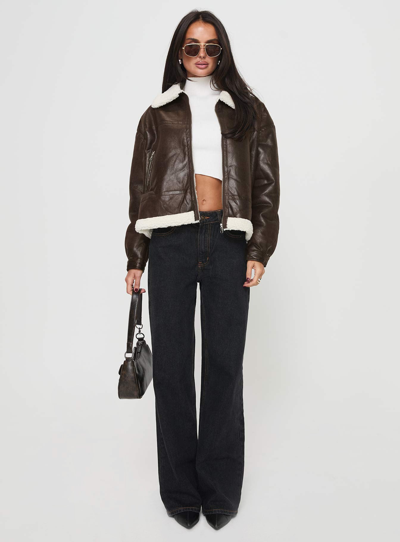 Solara Faux Leather Shearling Jacket Chocolate Cheap Sale Footlocker Finishline