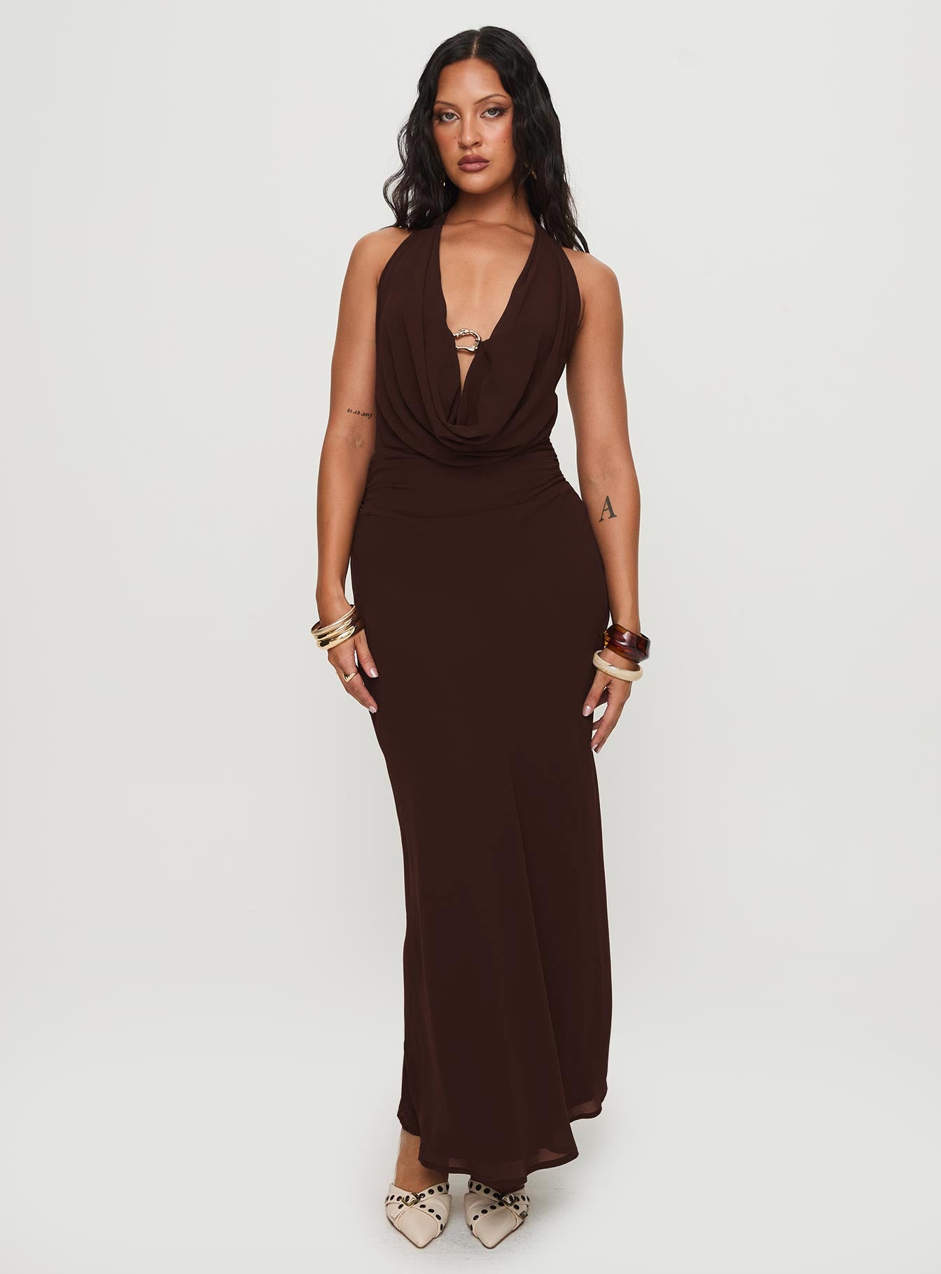 Alejandria Cowl Neck Maxi Dress Chocolate Sale Shop Offer