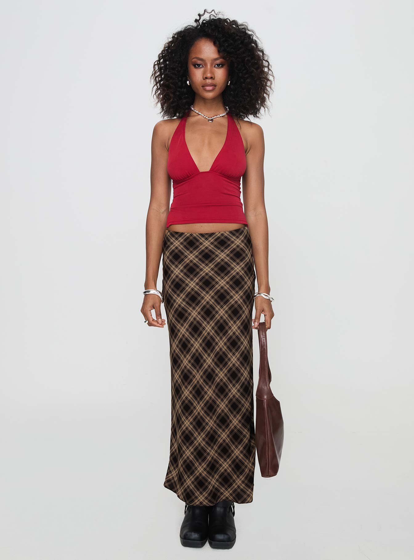 Hayze Maxi Skirt Brown Check Cheap Visit