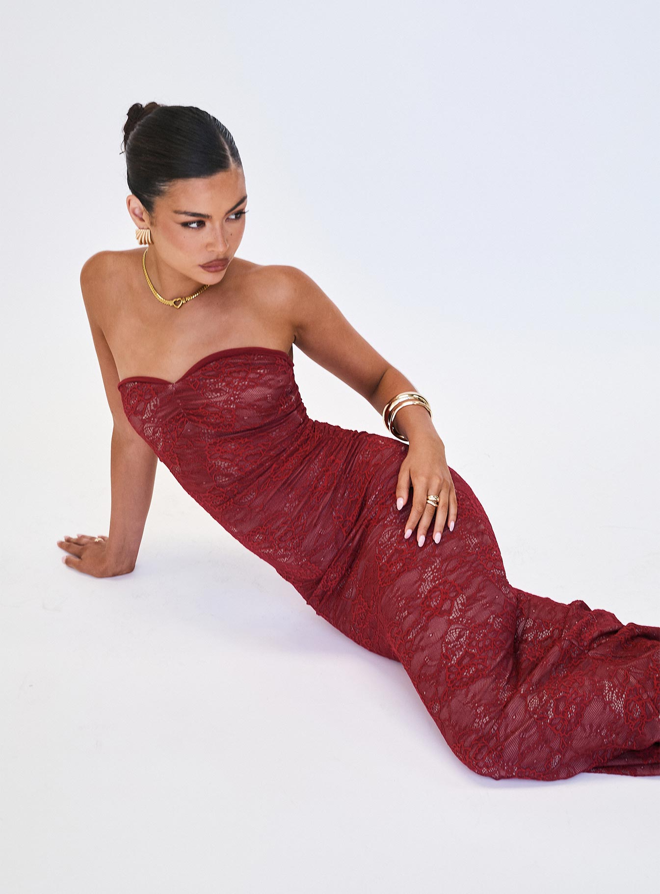 Hailees Lace Strapless Maxi Dress Red Outlet 2025