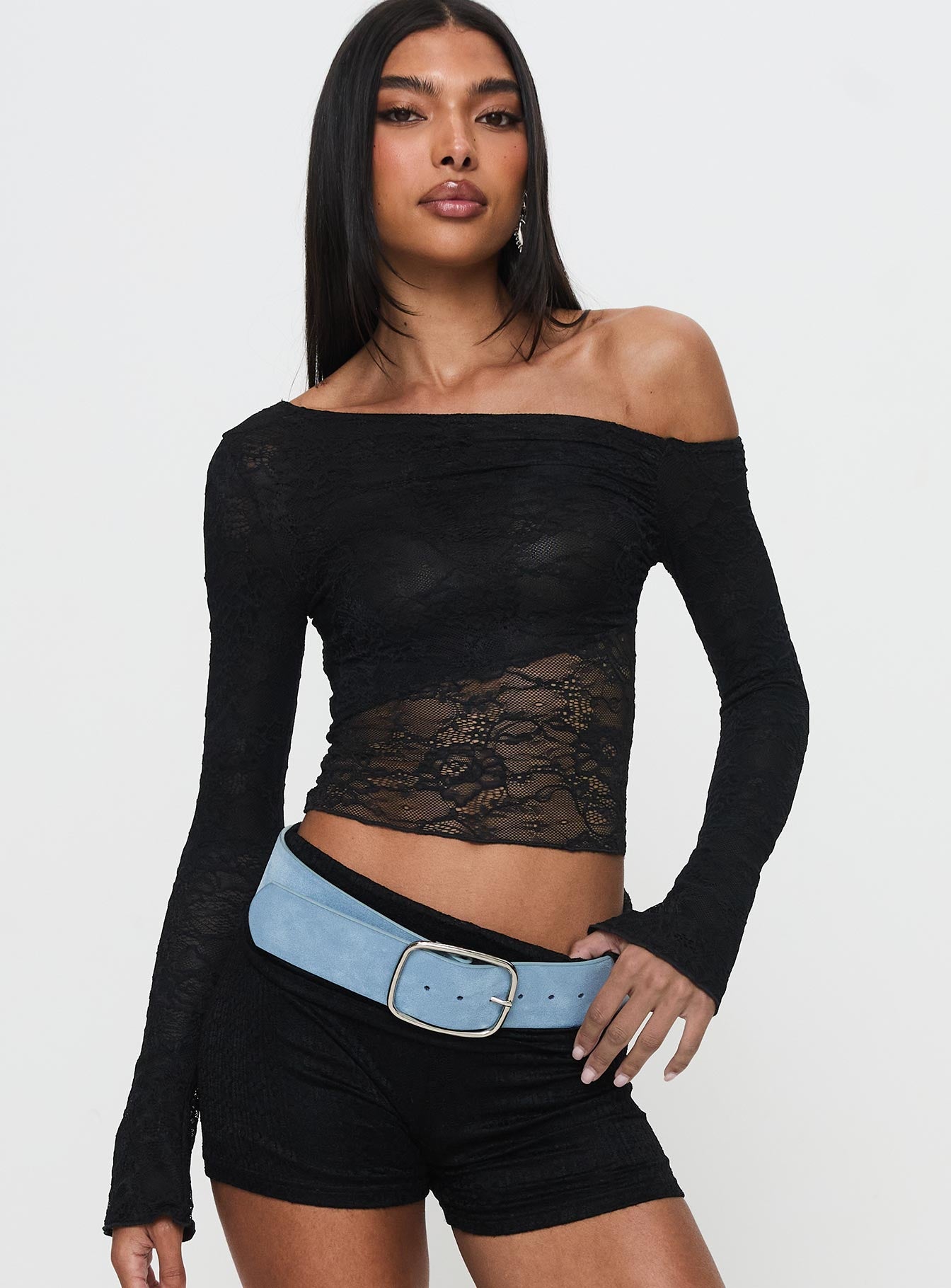 Tiberius Lace Asymmetrical Long Sleeve Top Black Brand New Unisex Sale Online