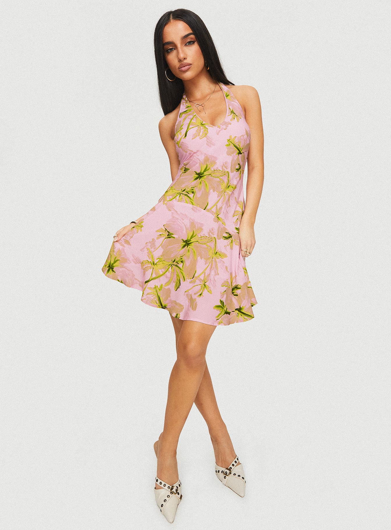 Alcedo Halter Mini Dress Pink / Green Affordable Online