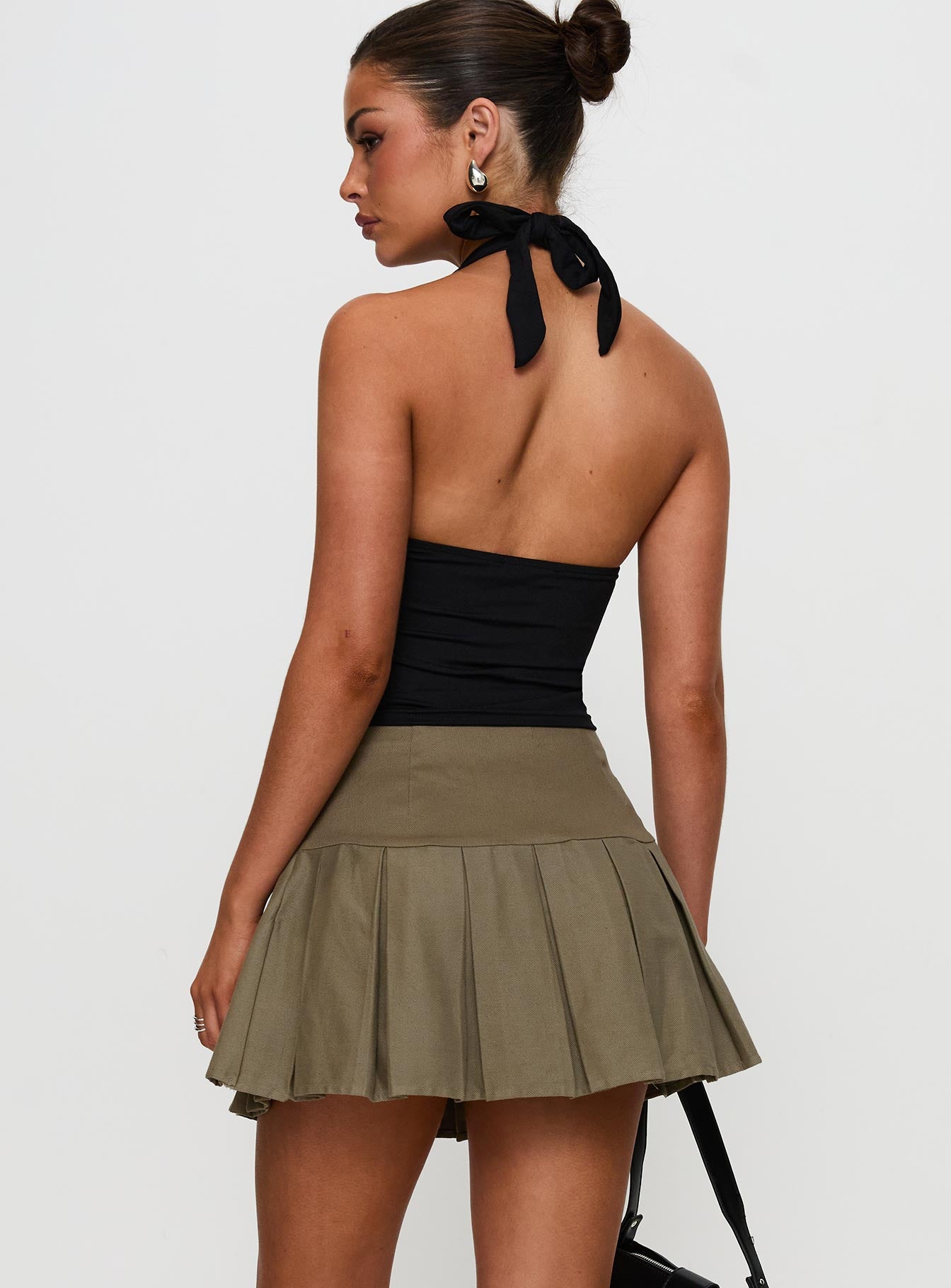 Feodora Pleat Mini Skirt Khaki Fashion Style Online