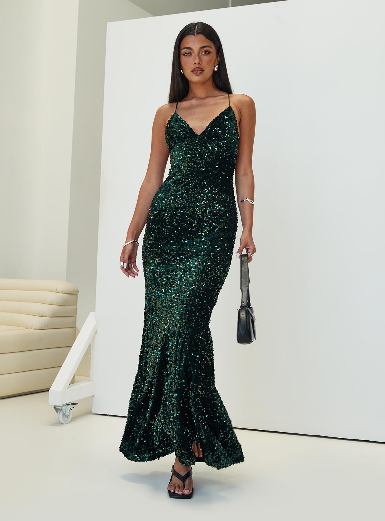 Charlette Sparkle Maxi Dress Dark Green For Sale Free Shipping