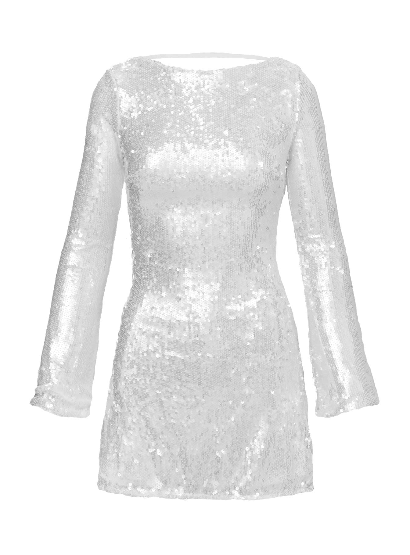 Interstella Sequin Long Sleeve Mini Dress White 100% Original