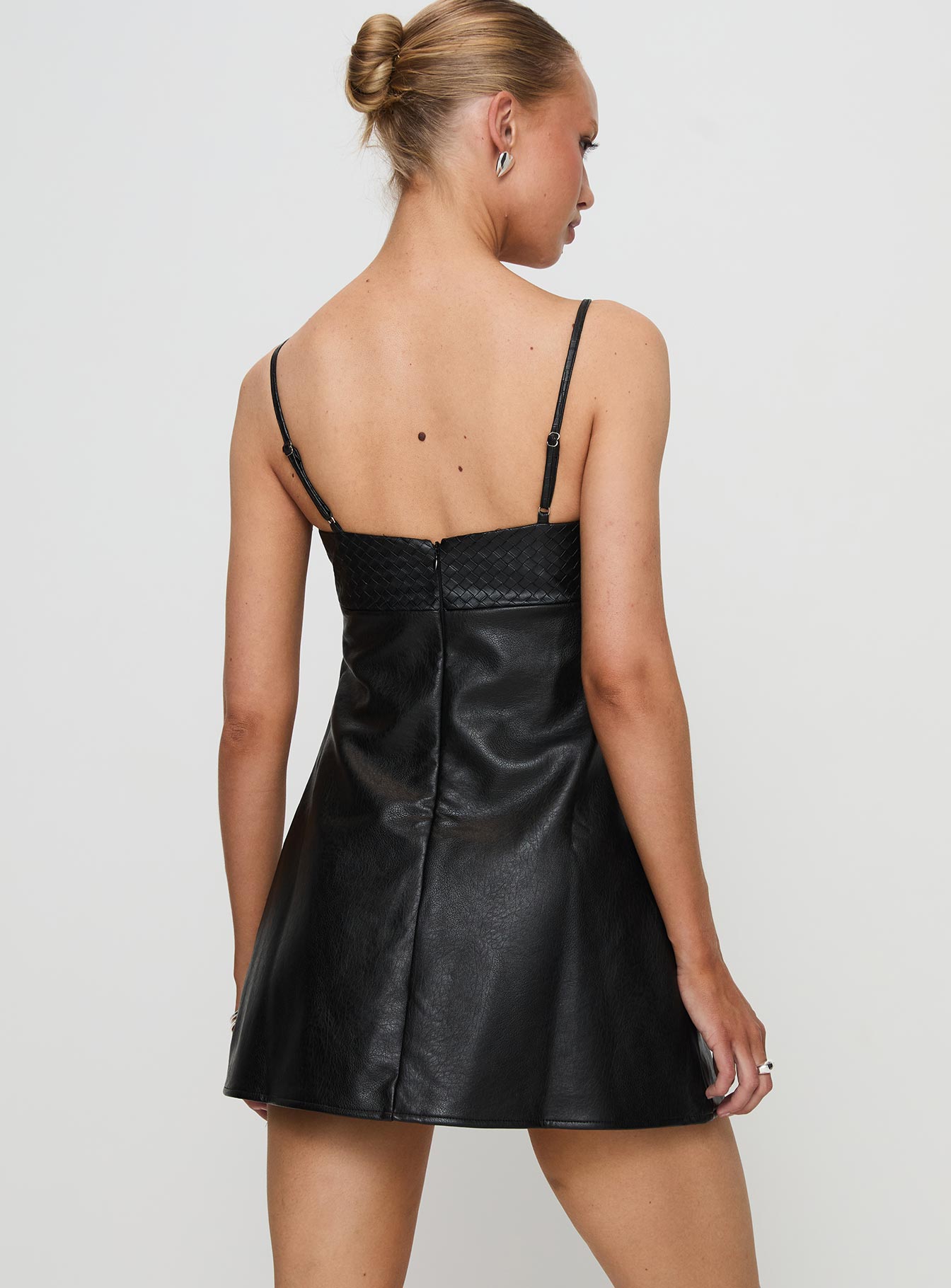 Isak Woven Faux Leather Mini Dress Black Cheap Outlet Store