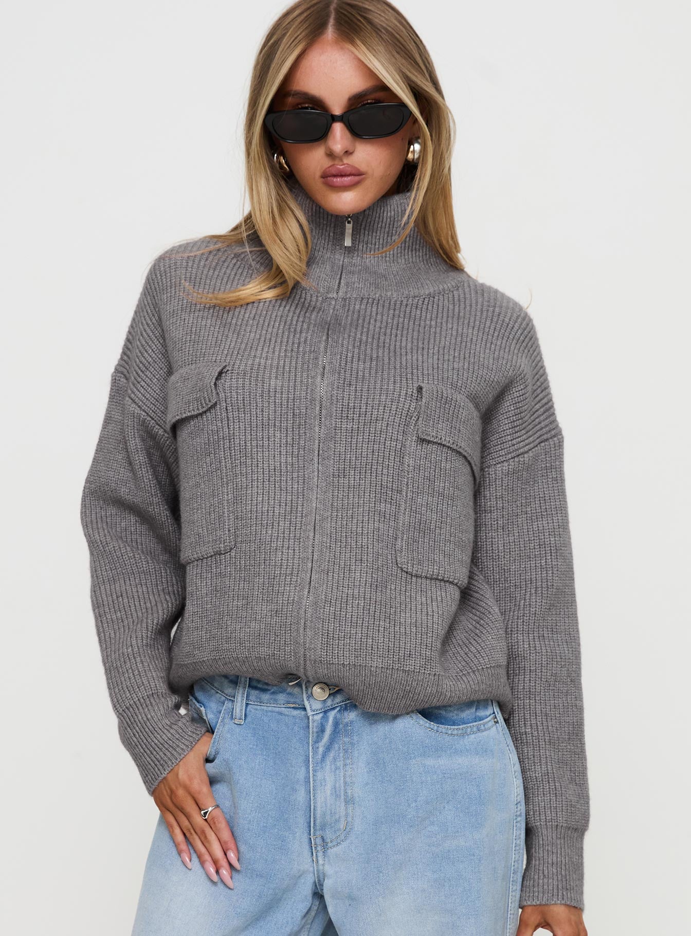 Too Busy Zip Up Sweater Grey Cheap Pice From China