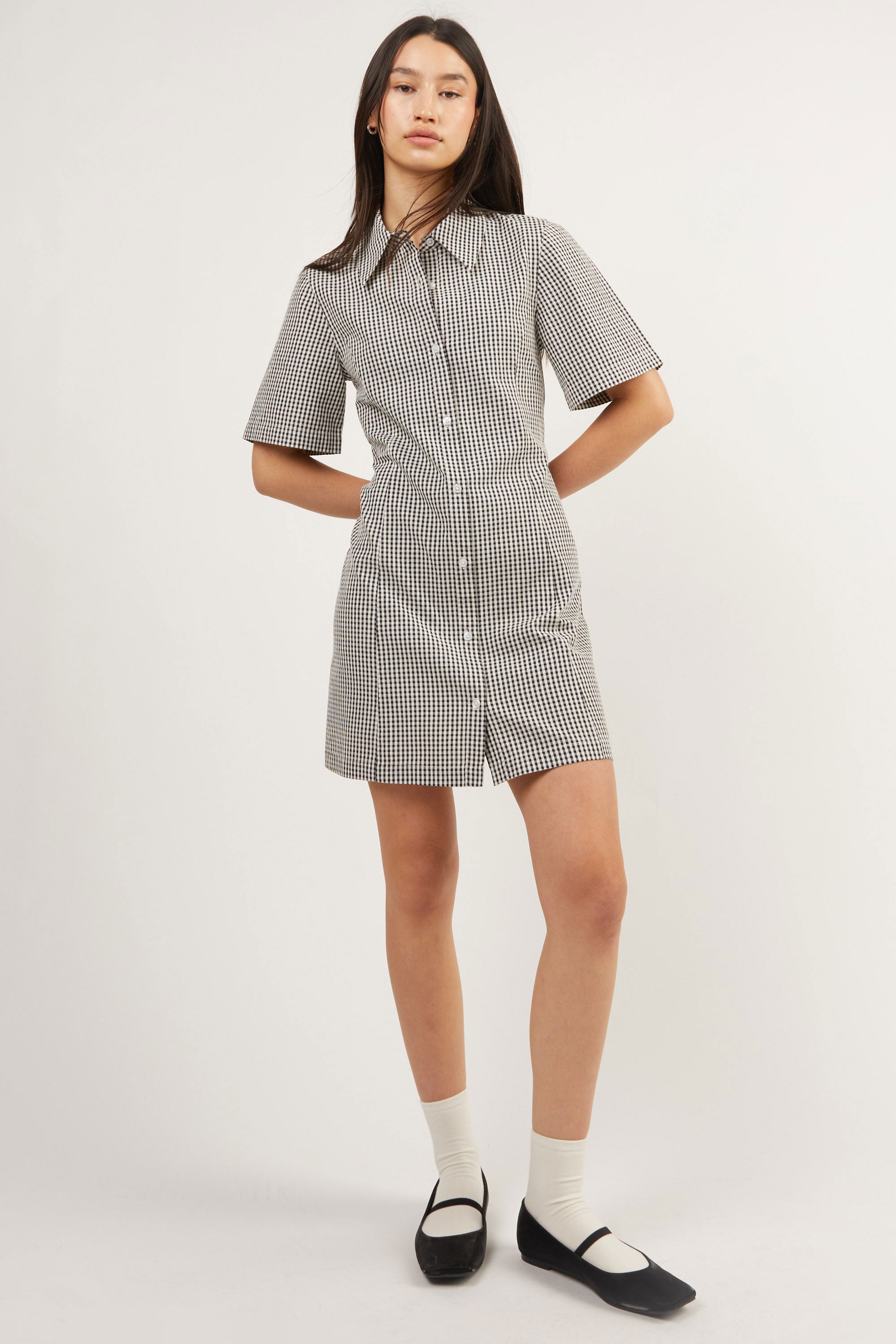 COLLARED MINI GINGHAM DRESS Genuine For Sale