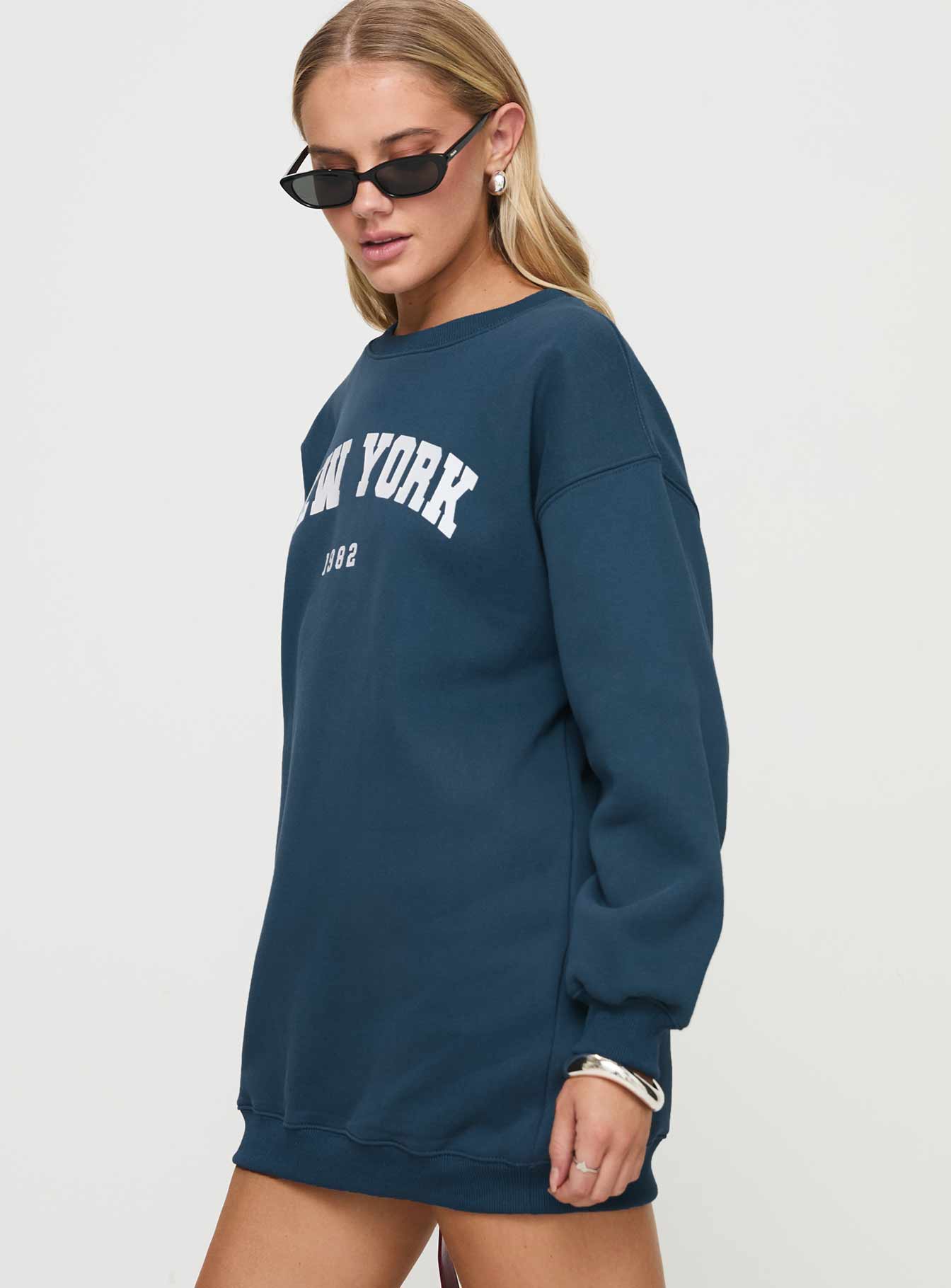 New York Minute Mini Sweatshirt Dress Navy Buy Cheap Free Shipping