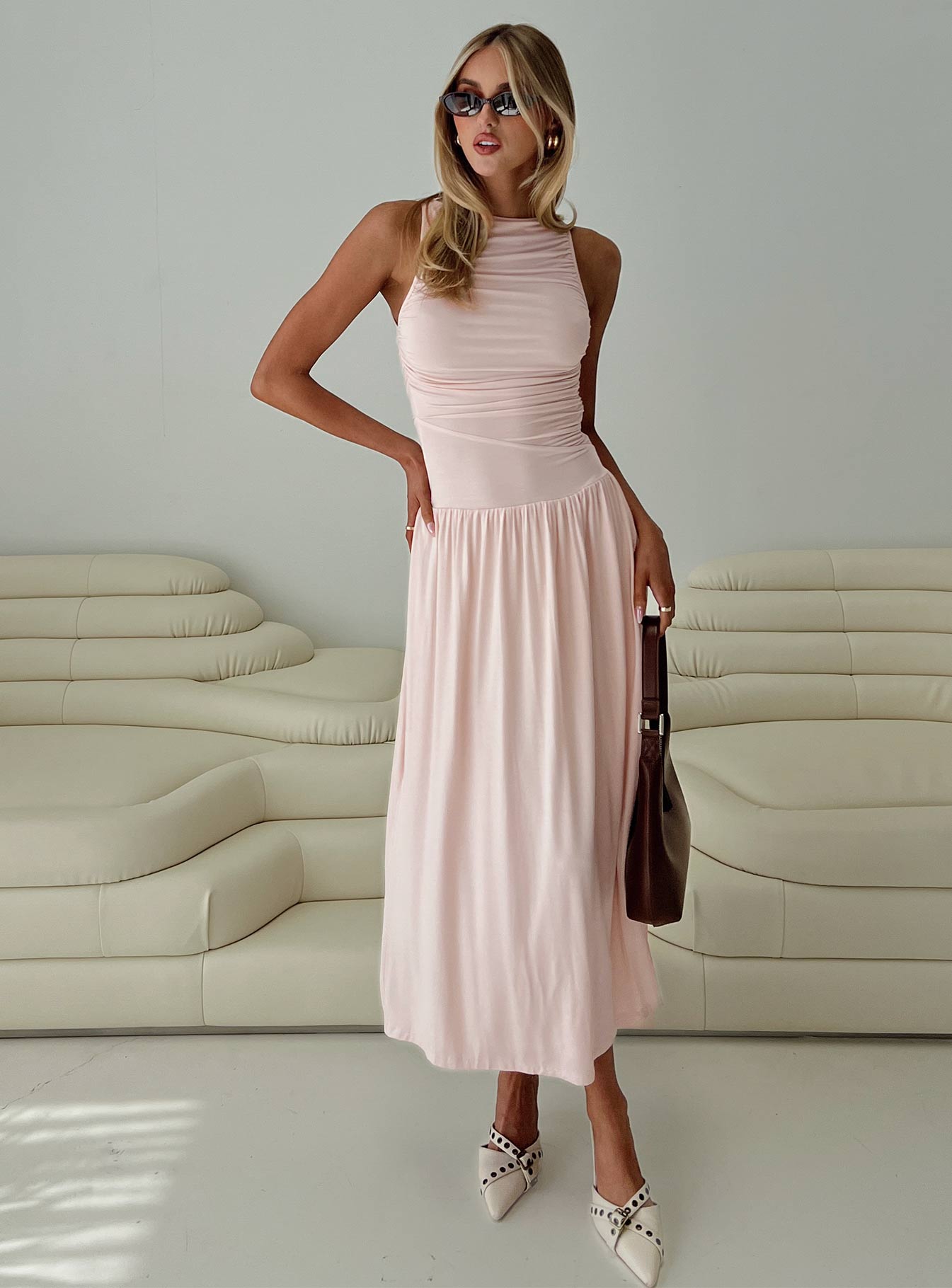 Reveur Ruched Maxi Dress Pink Inexpensive Sale Online