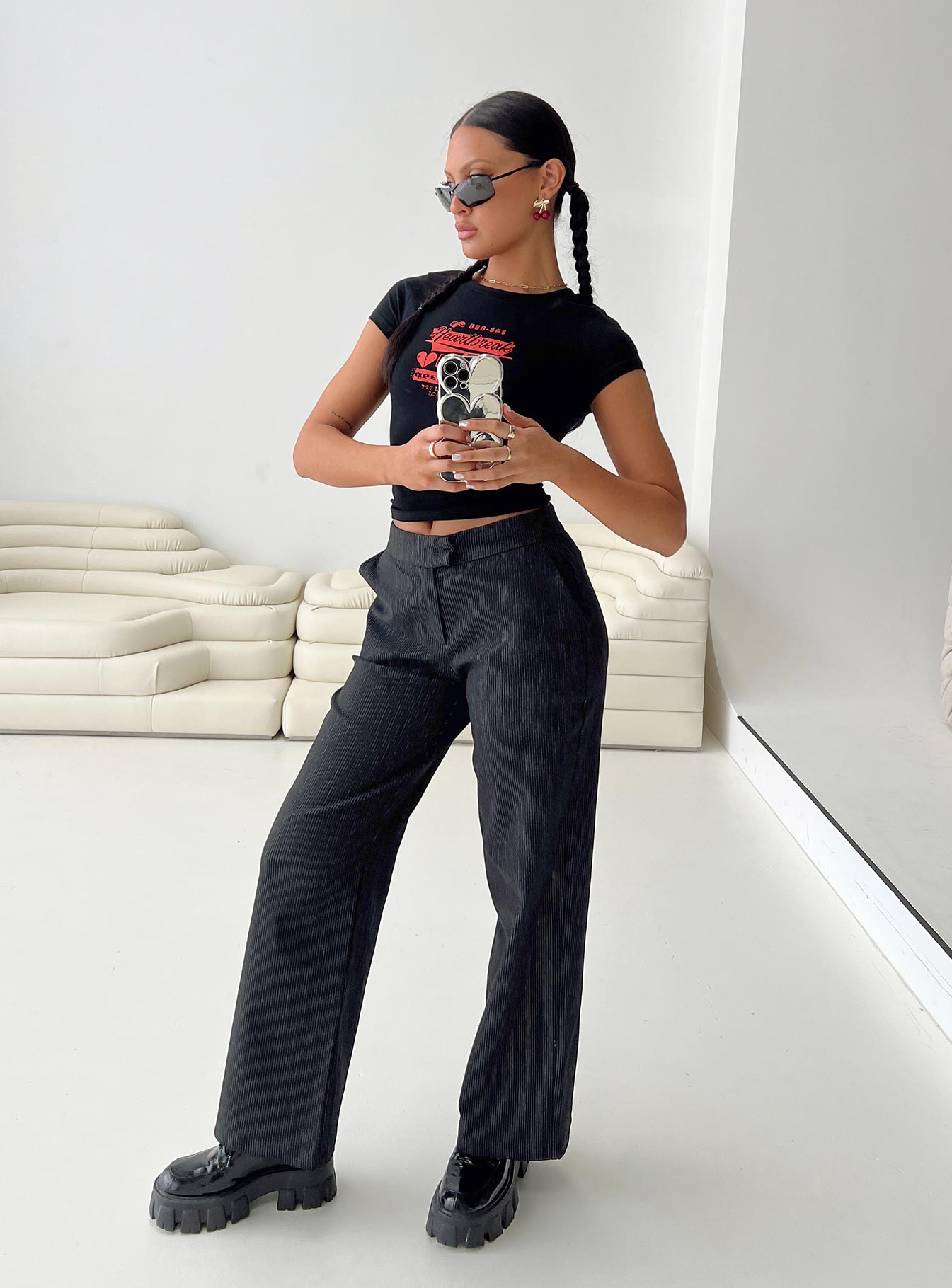 Jeller Pinstripe Pants Black Petite High Quality