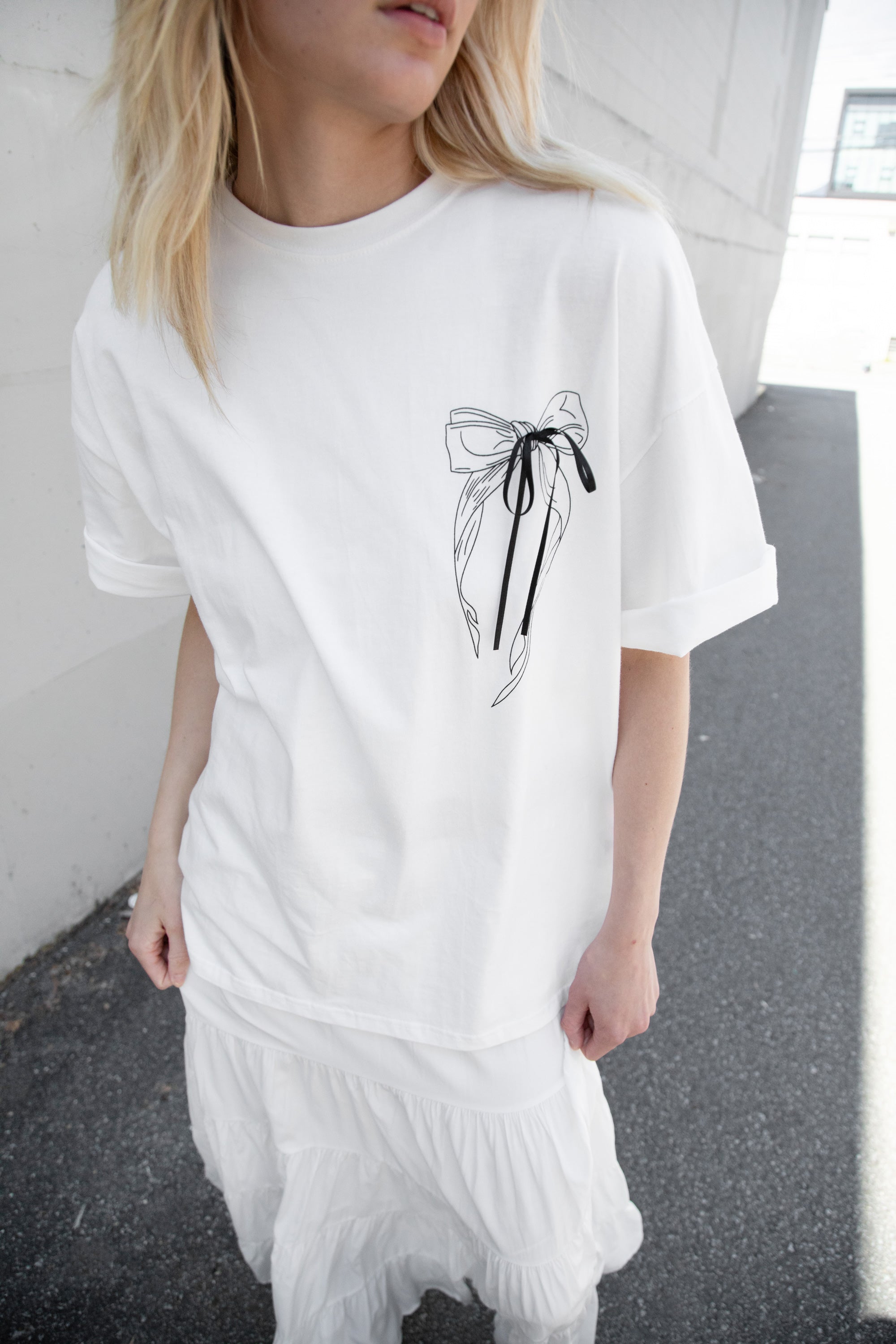 OVERSIZED T-SHIRT WITH BOW GRAPHIC Sale 2025 Newest