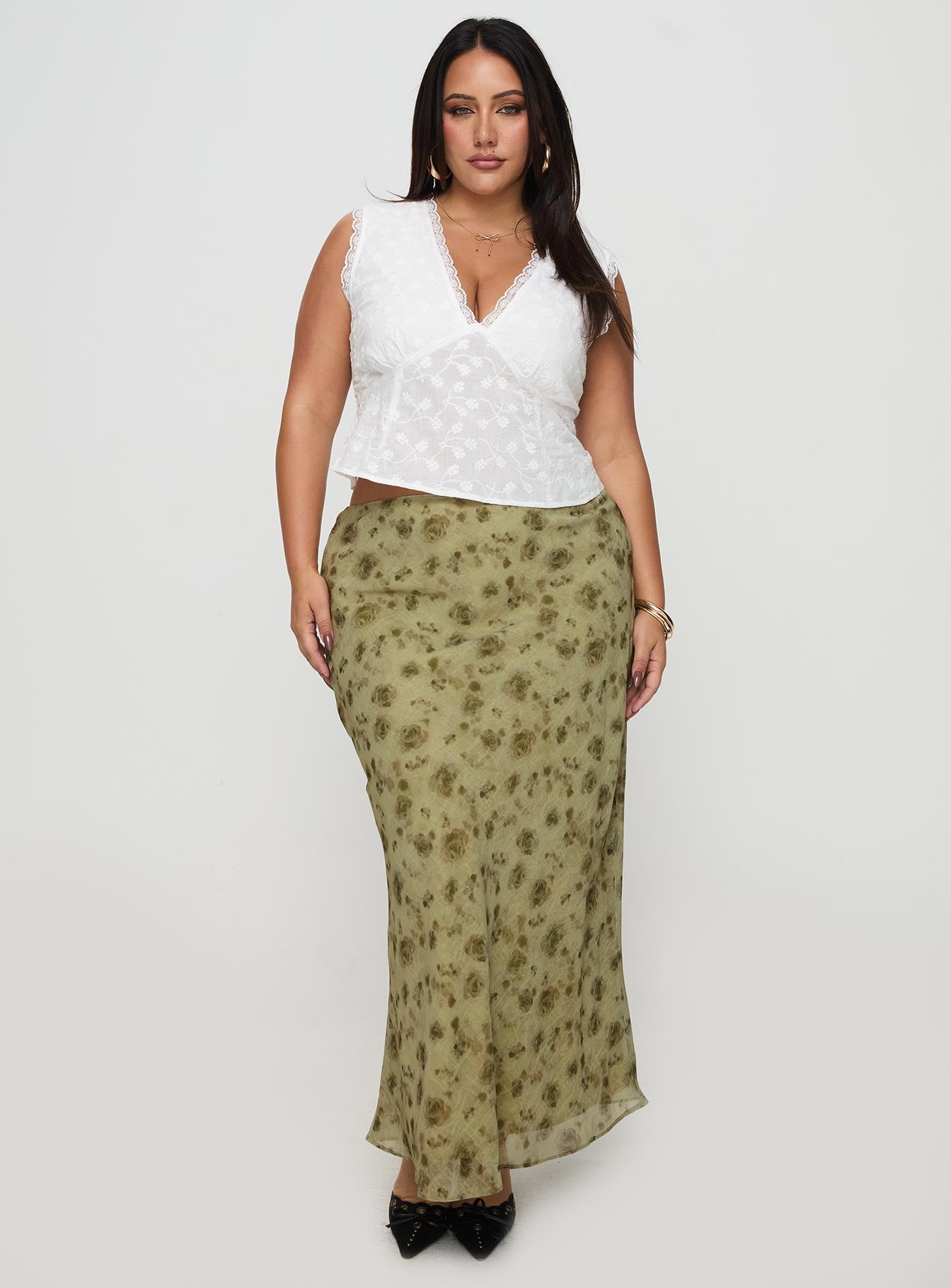 Piazia Maxi Skirt Green Curve Official For Sale