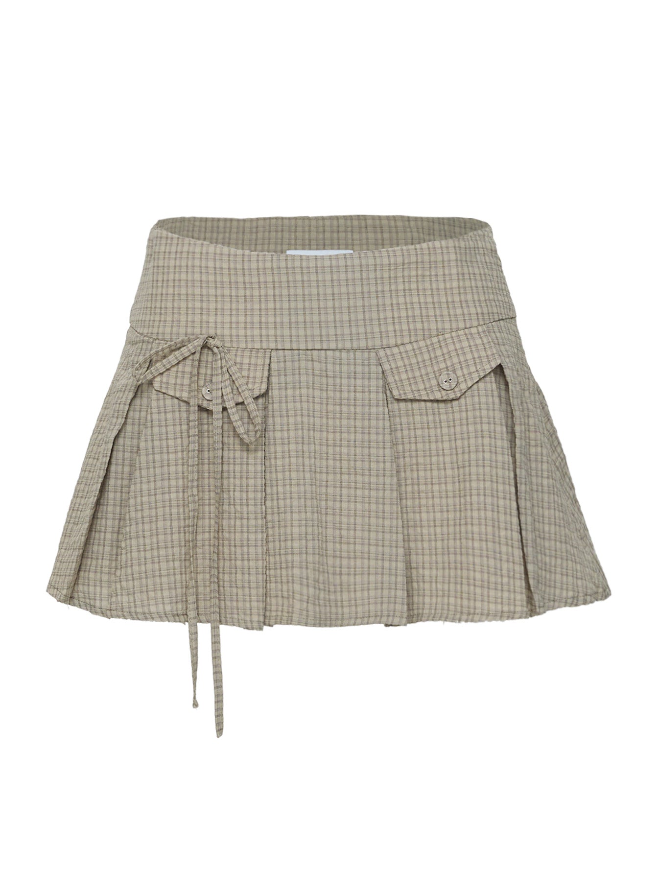 Hariette Pleat Mini Skirt Brown Plaid Free Shipping Fashion Style