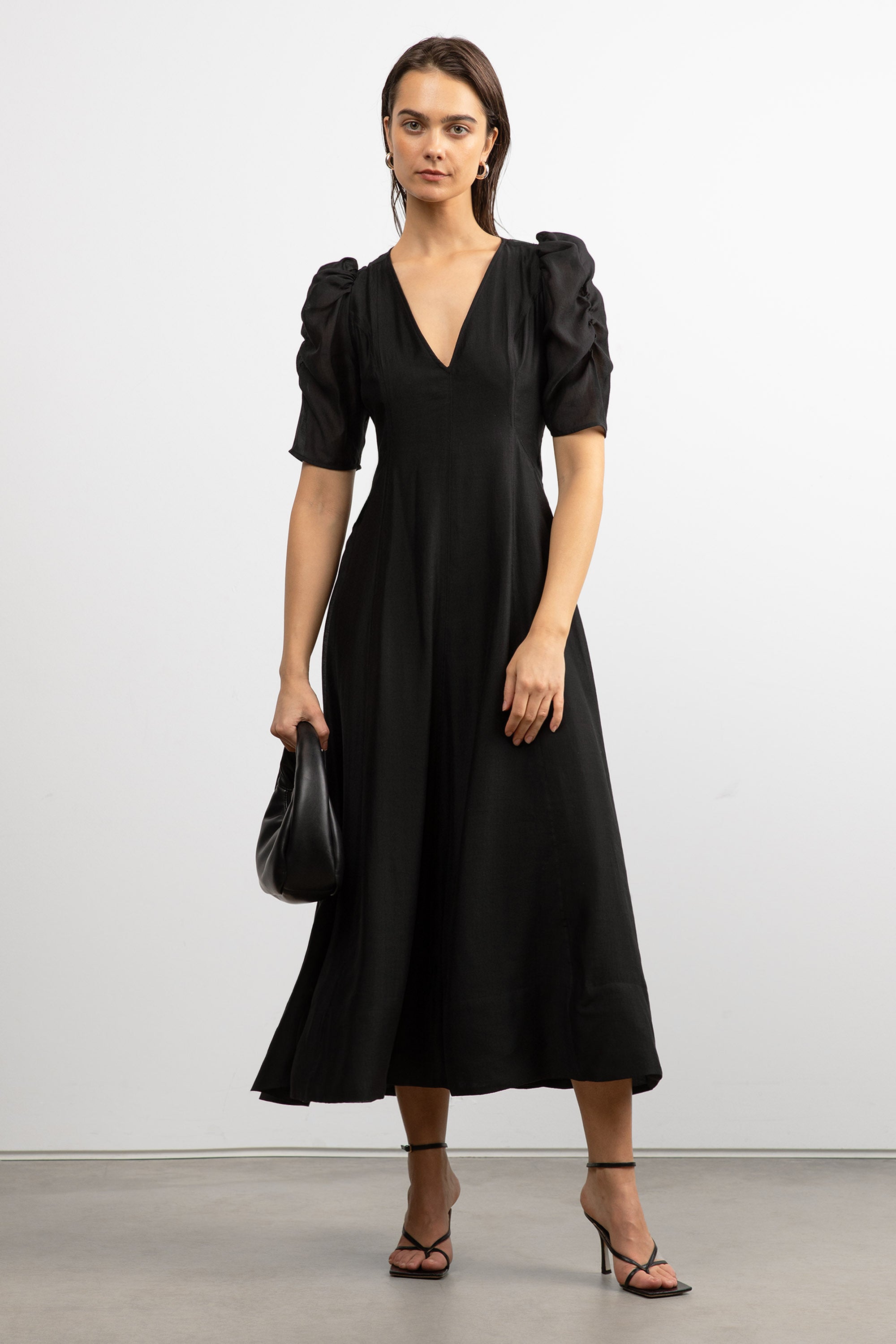 V-NECK PUFF SLEEVE MAXI DRESS Cheap Best Wholesale