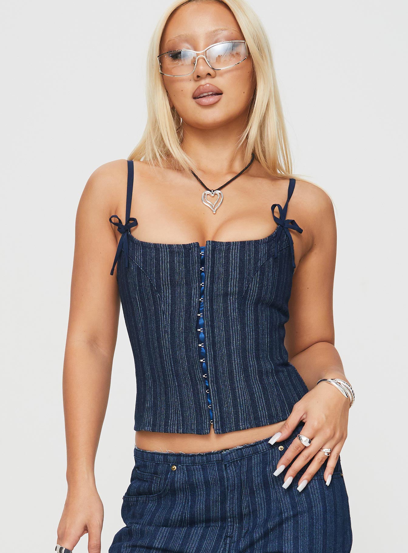 Charismatic Denim Corset Dark Pinstripe Get To Buy For Sale