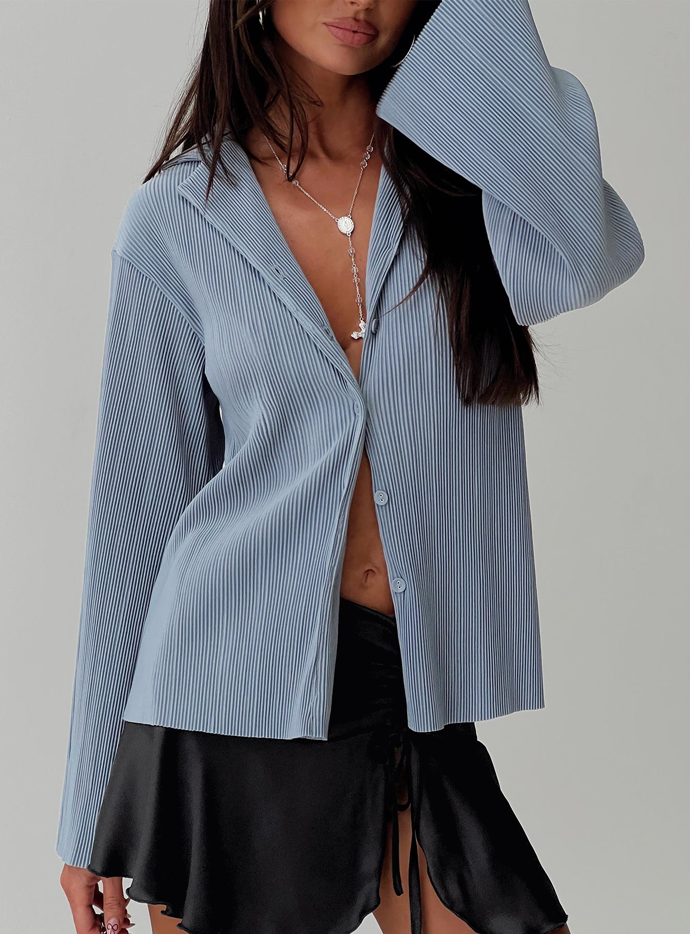 Louie Pleated Shirt Blue Discount Order