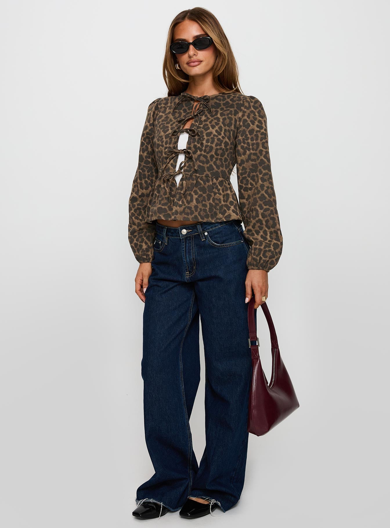 Recognize Tie Detail Long Sleeve Top Leopard Buy Cheap Explore