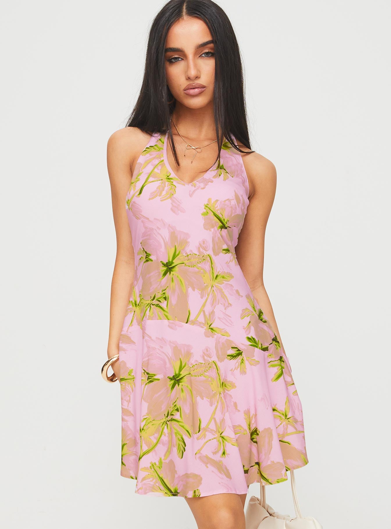 Alcedo Halter Mini Dress Pink / Green Affordable Online