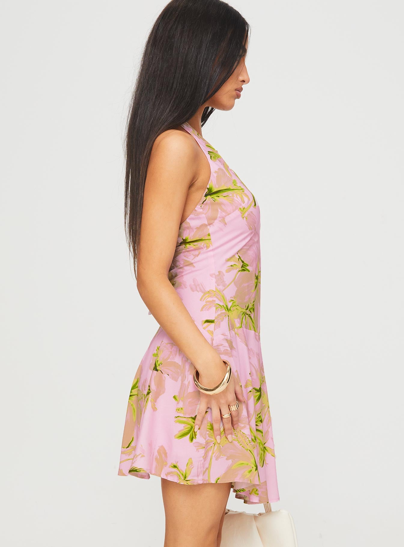 Alcedo Halter Mini Dress Pink / Green Affordable Online