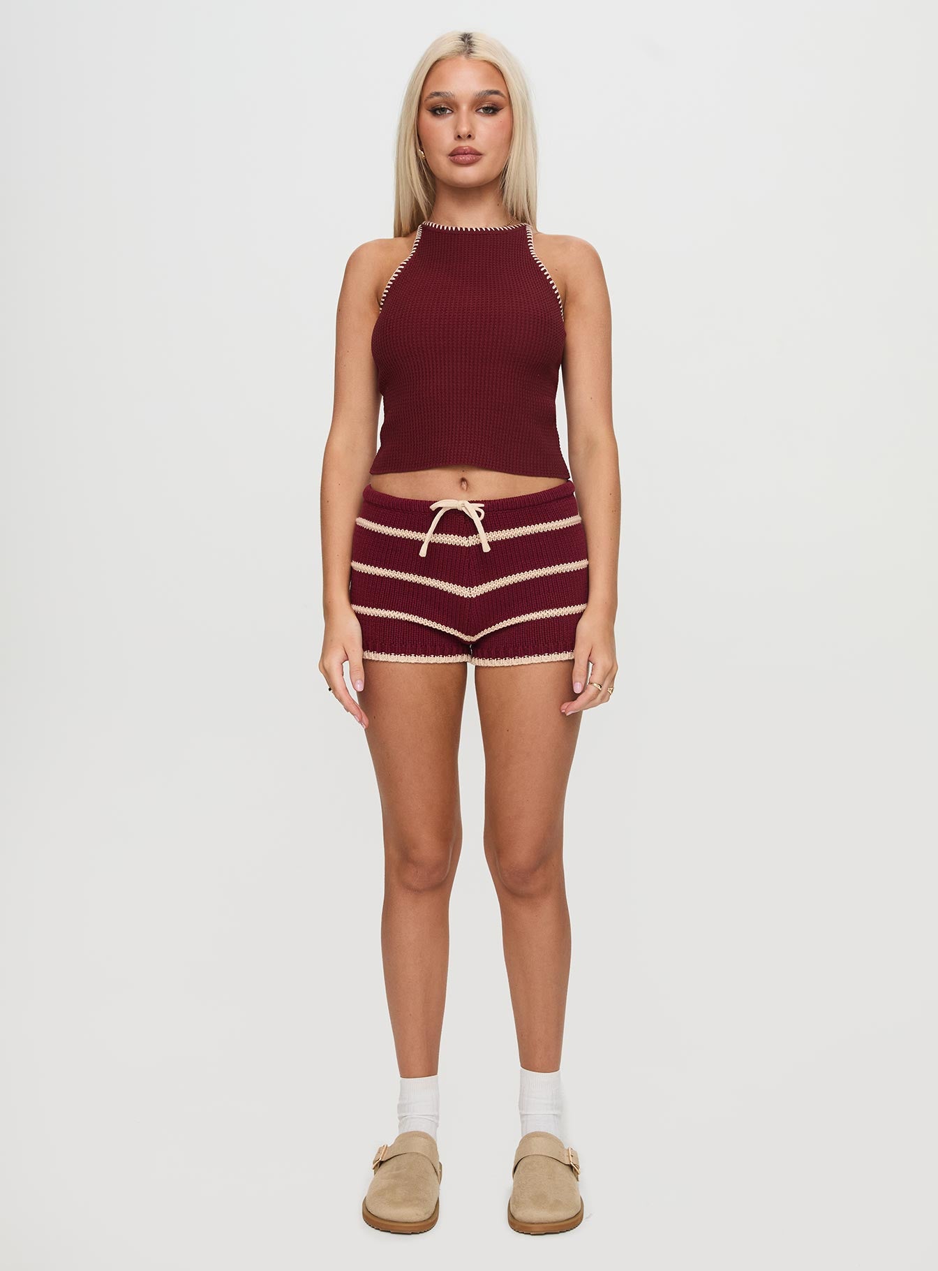 Arianell Halter Knit Top Maroon Cheap Sale Countdown Package