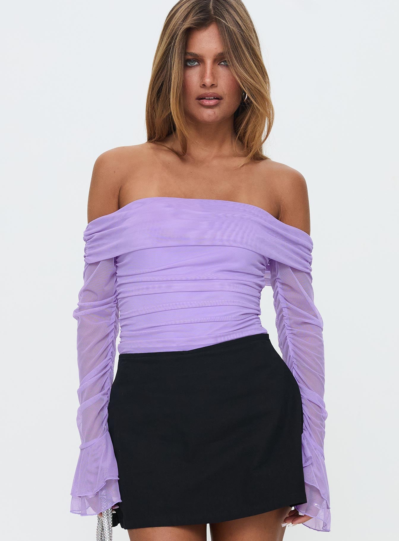 Feel A Way Off Shoulder Bodysuit Lilac Finishline Sale Online