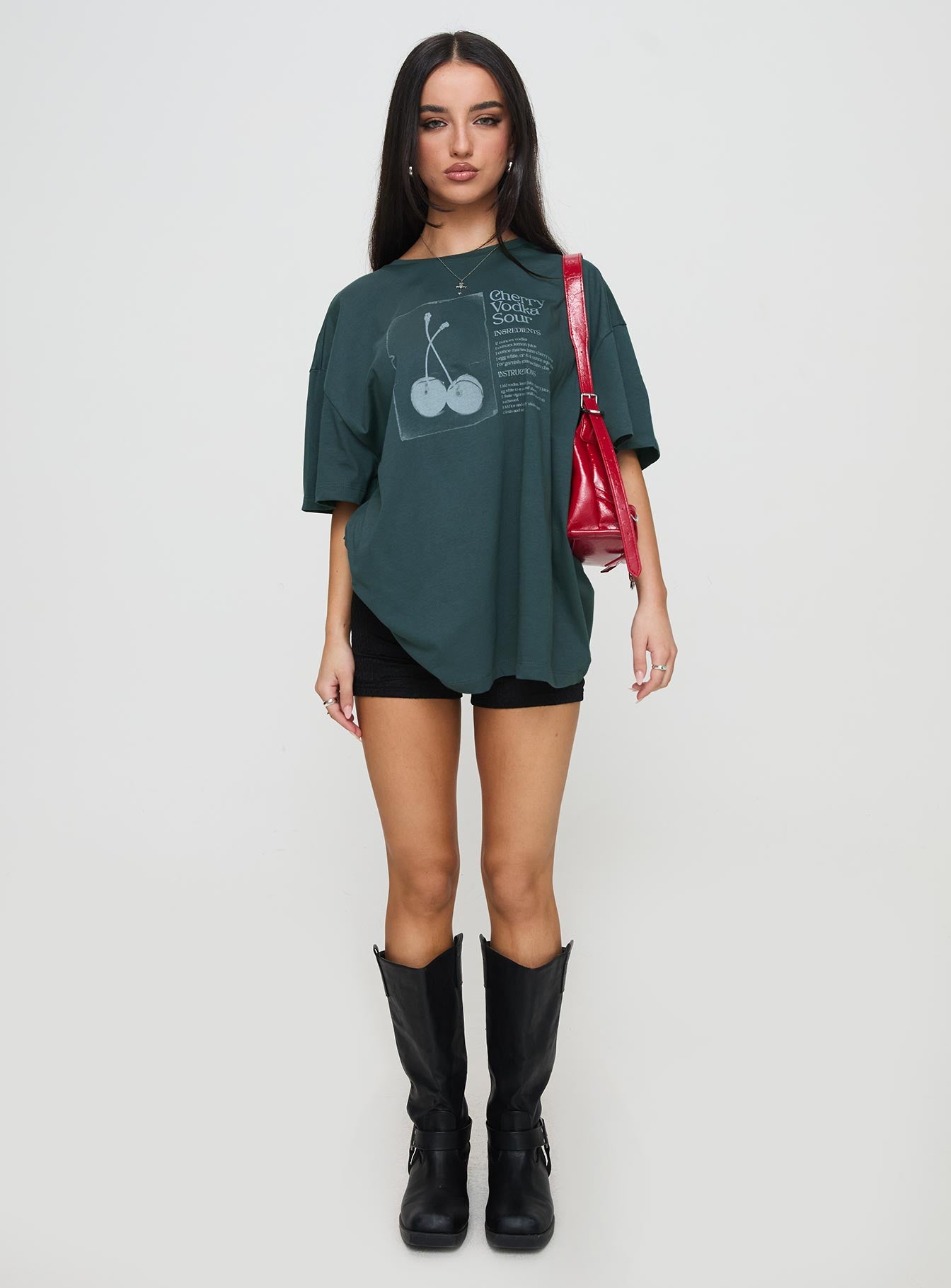 Sour Cherry Oversized Tee Moss Green Free Shipping For Sale