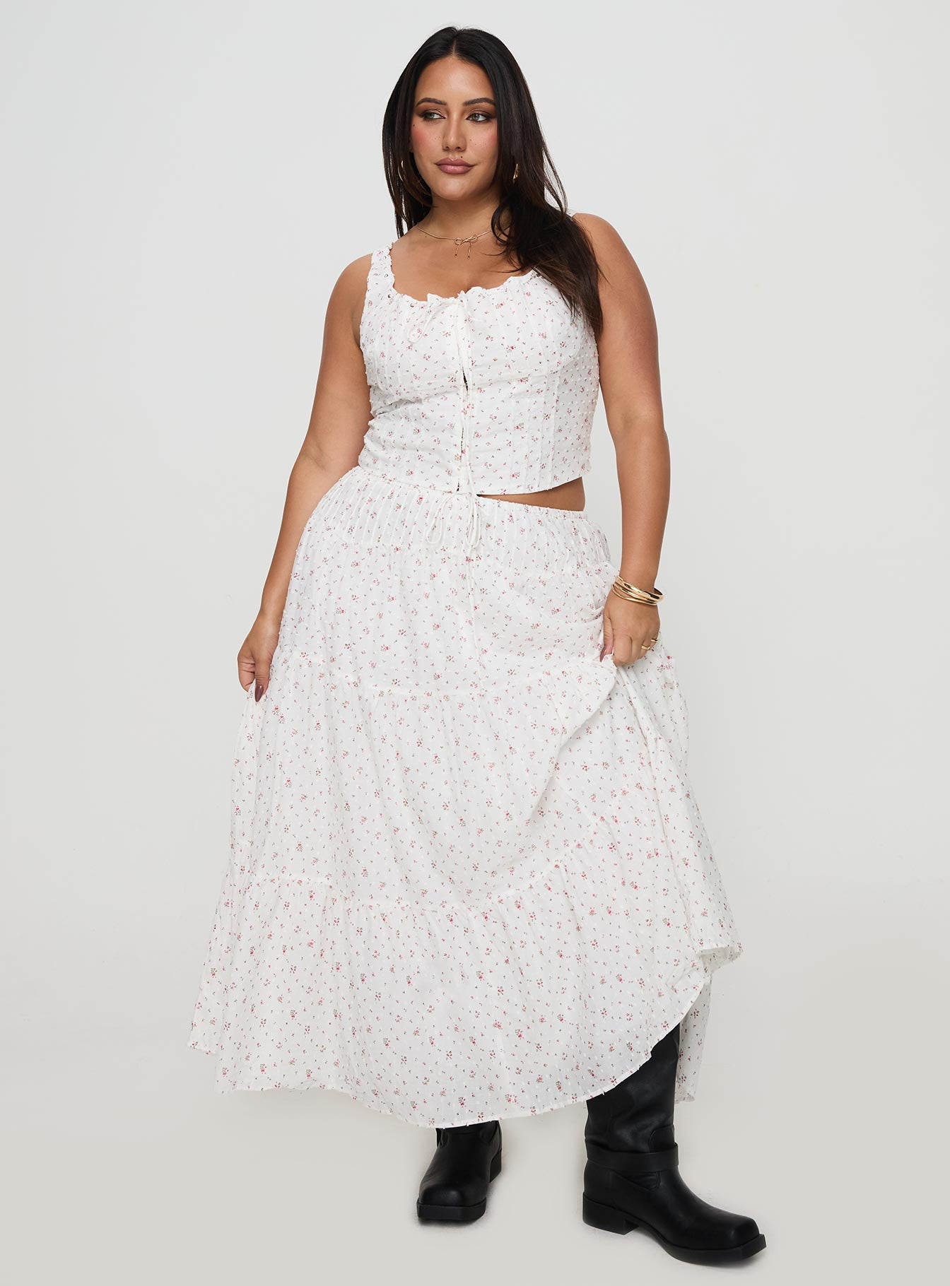 Cherry On Top Maxi Skirt White Floral Curve View Cheap Pice