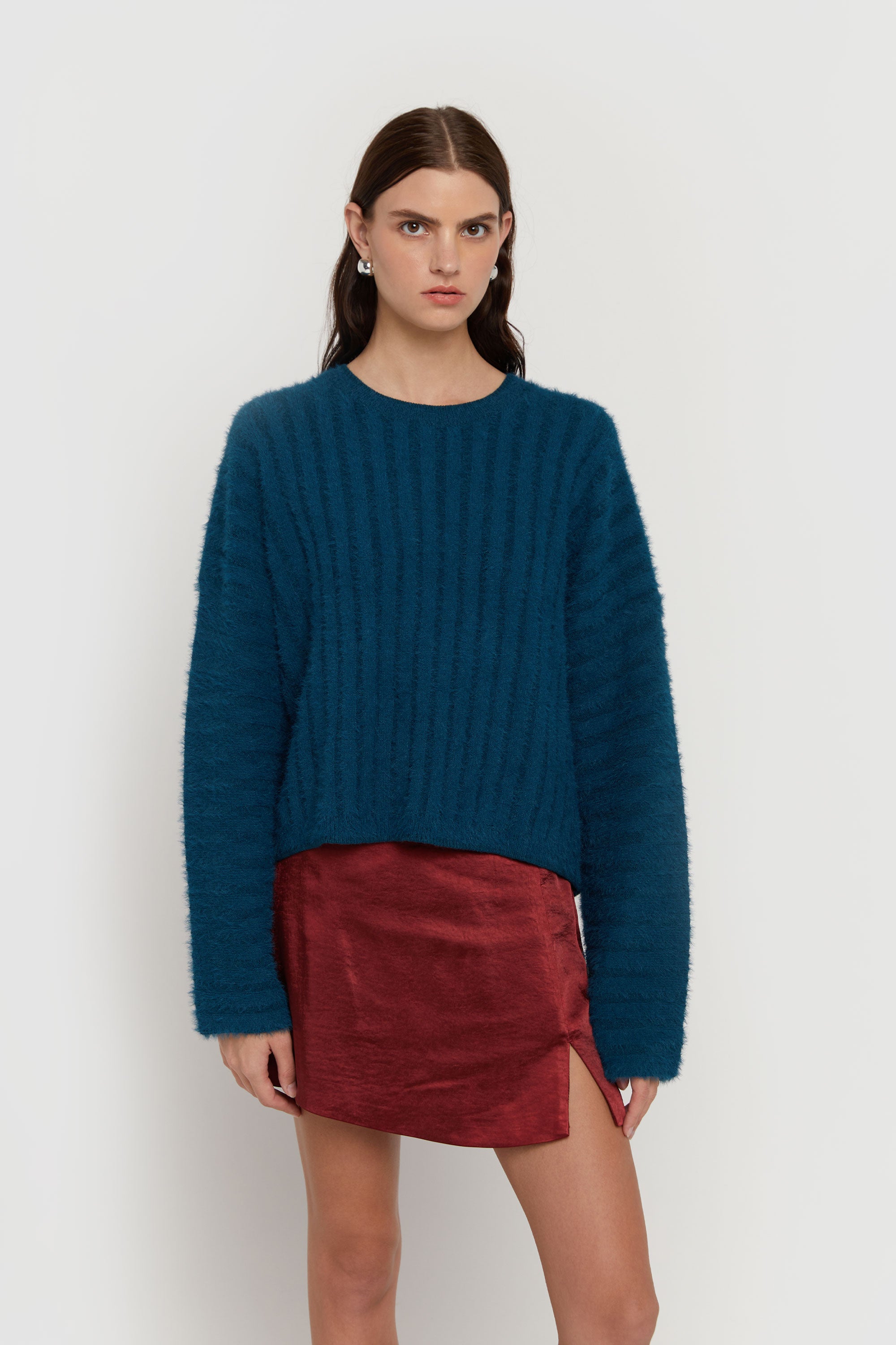 FUZZY RIBBED SWEATER Choice For Sale