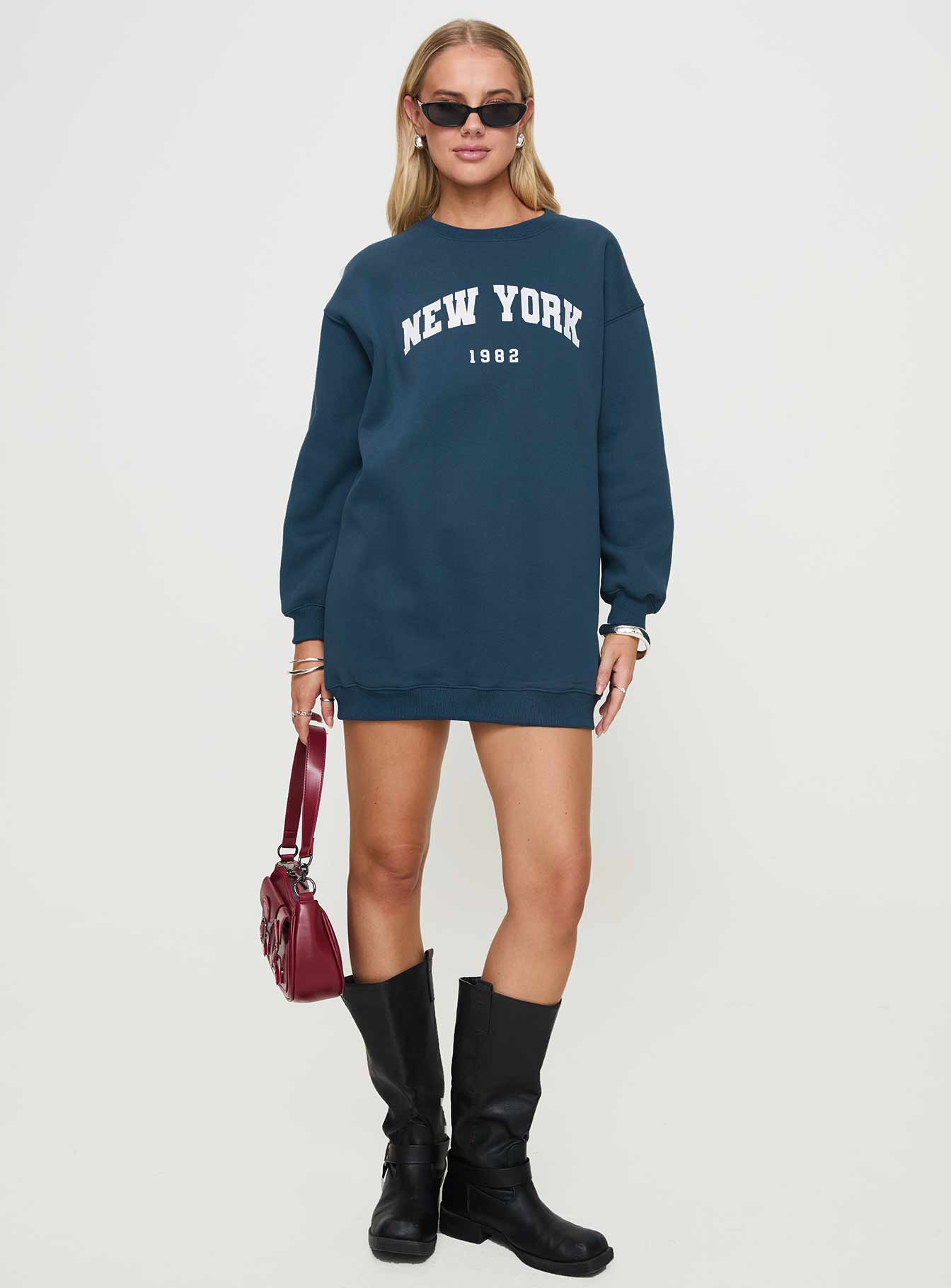 New York Minute Mini Sweatshirt Dress Navy Buy Cheap Free Shipping