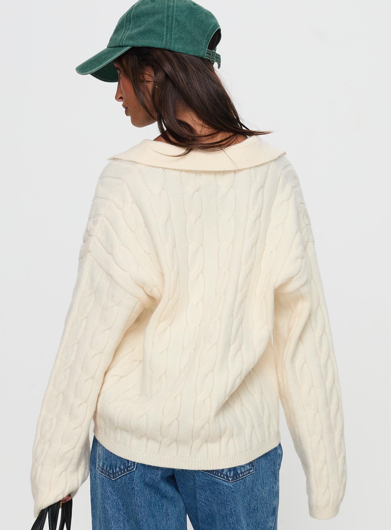 Brodey Collared Cable Knit Sweater Cream Fashionable Cheap Pice