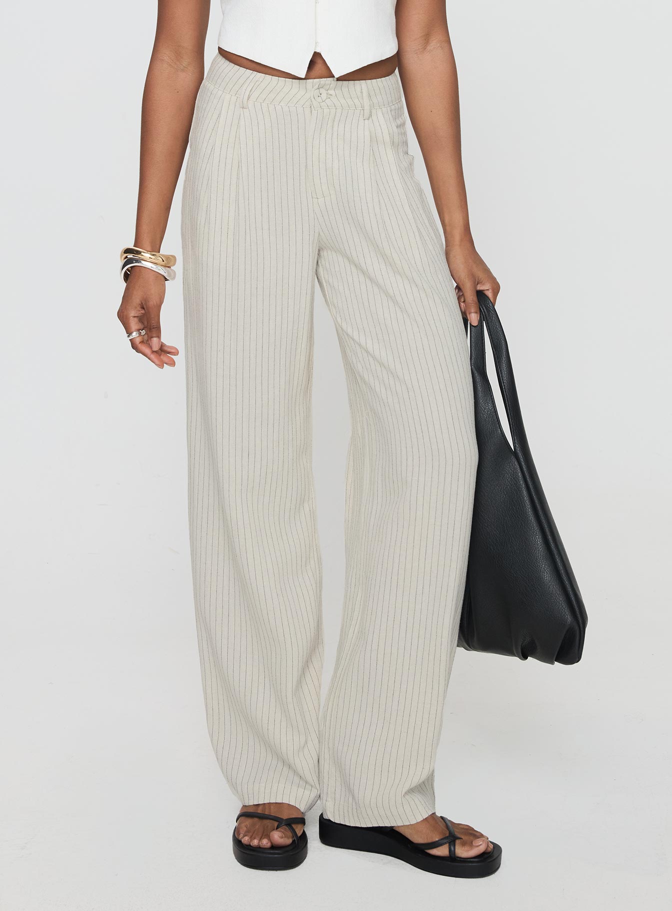 Hayze Linen Pant Beige Pinstripe Free Shipping Manchester Great Sale