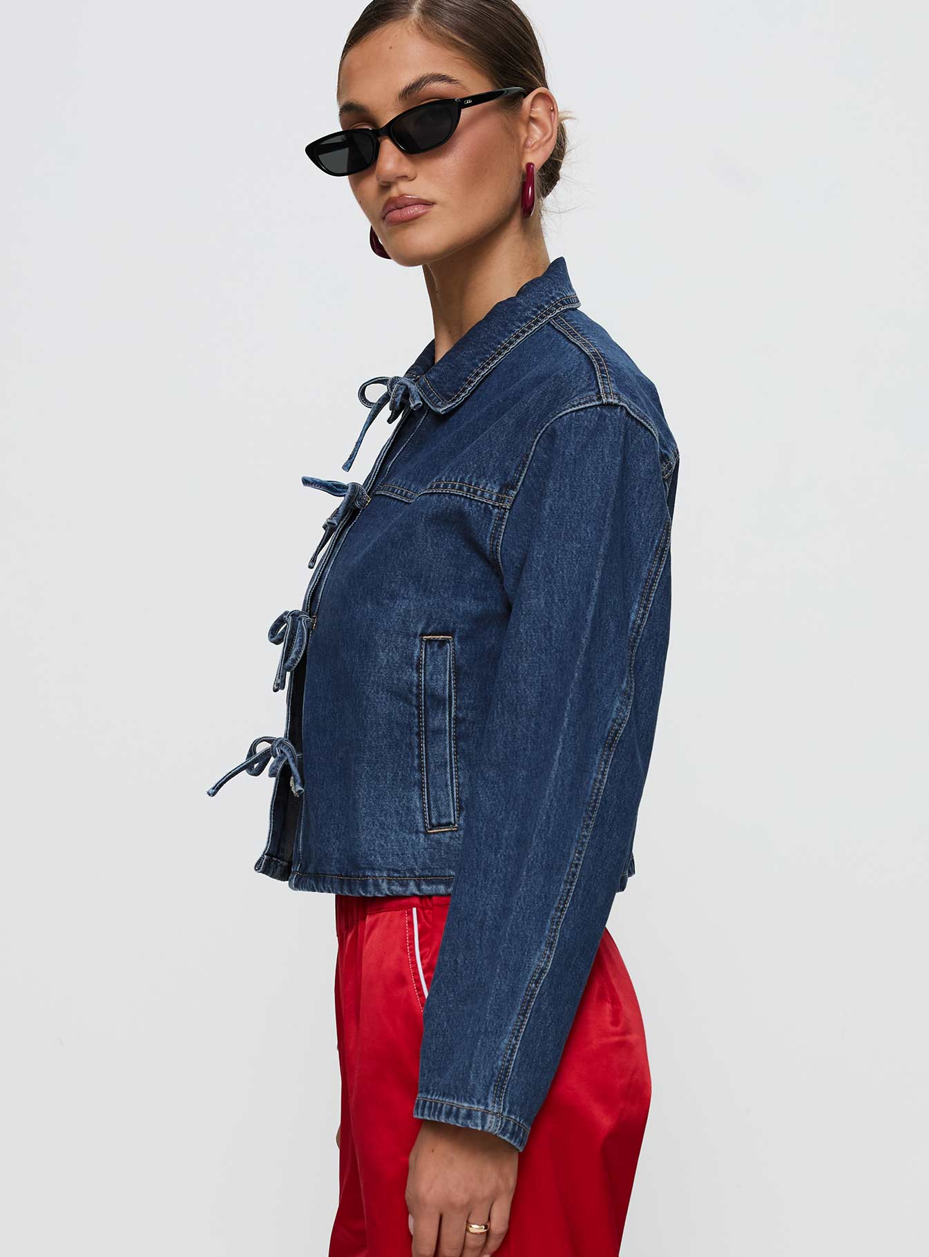 Good On You Bow Detail Jacket Blue Denim Outlet Pay With Paypal