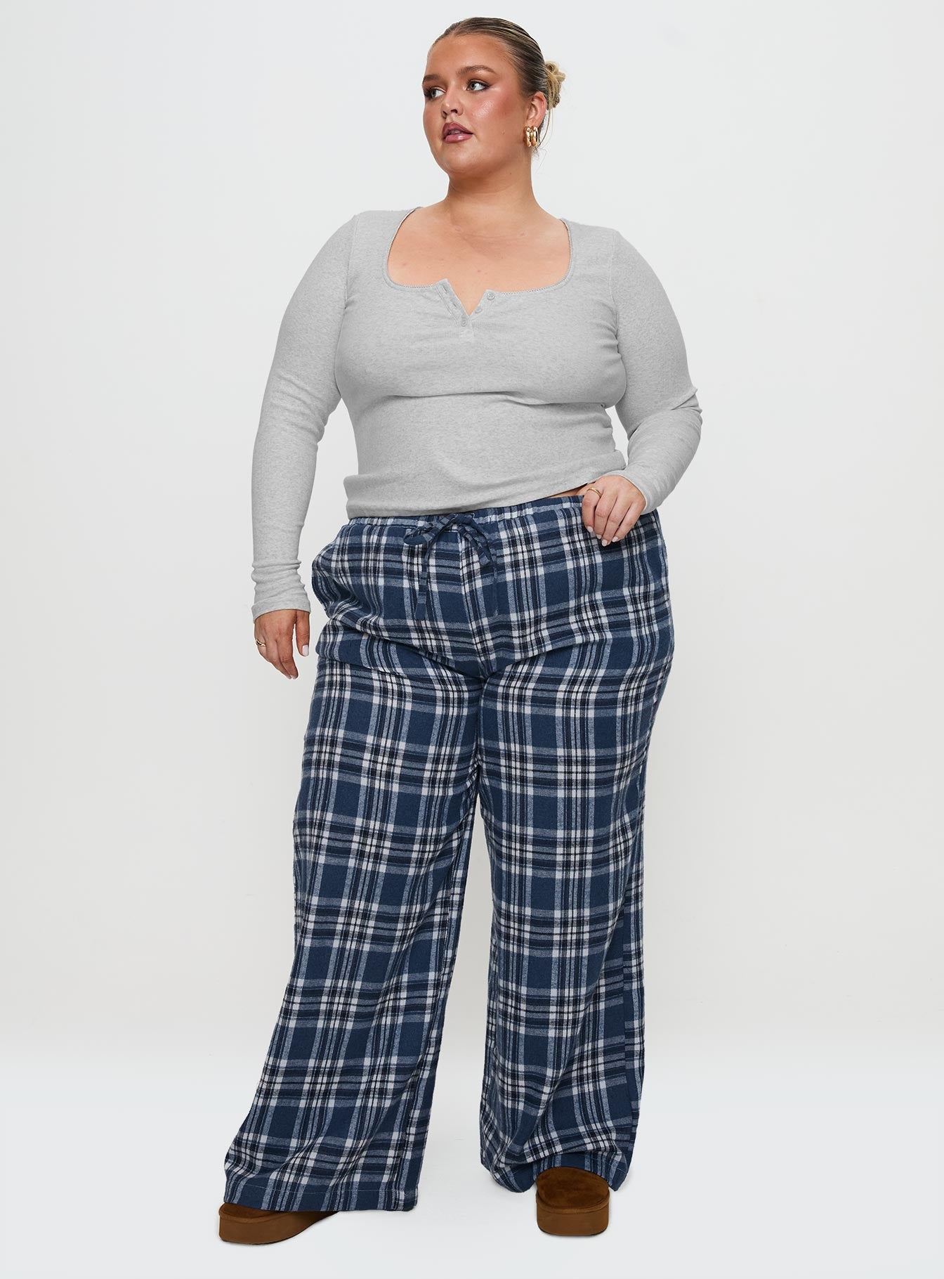 In The Morning Sleep Pant Blue Check Curve Supply Online