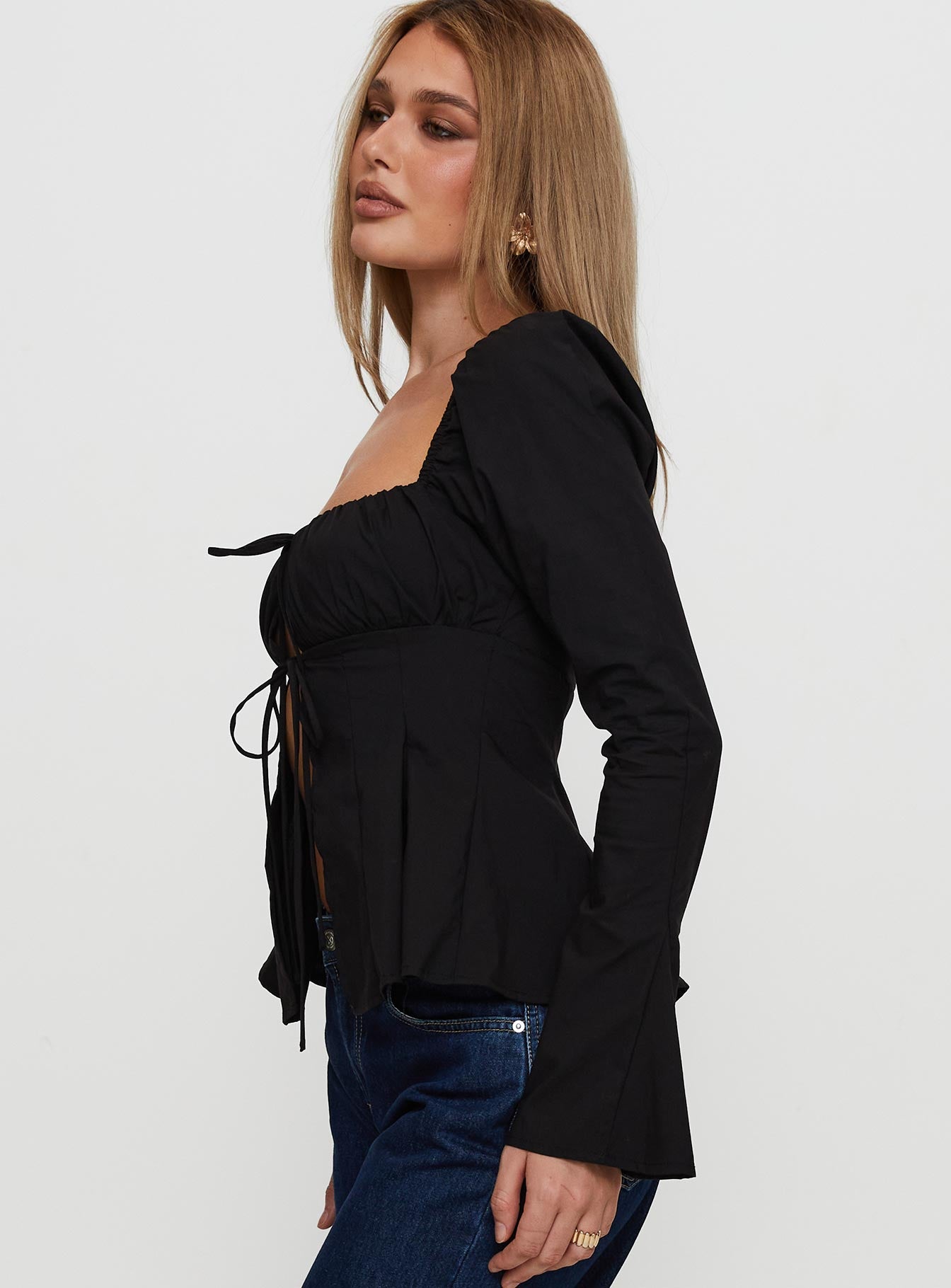 Lilibette Tie Up Long Sleeve Top Black Footlocker Pictures Sale Online