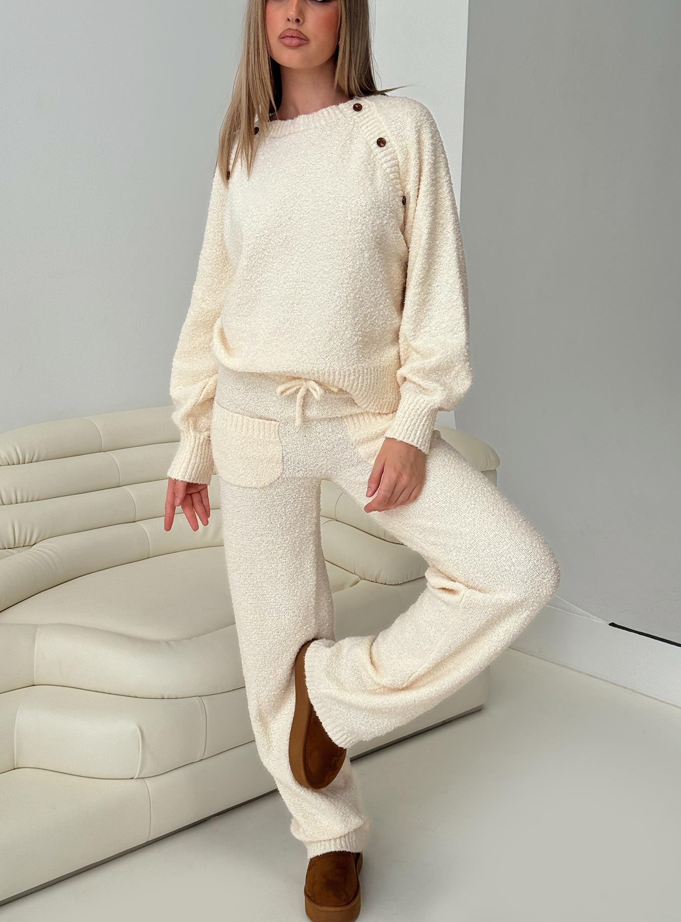 Susi Fluffy Knit Pant Ivory Get To Buy