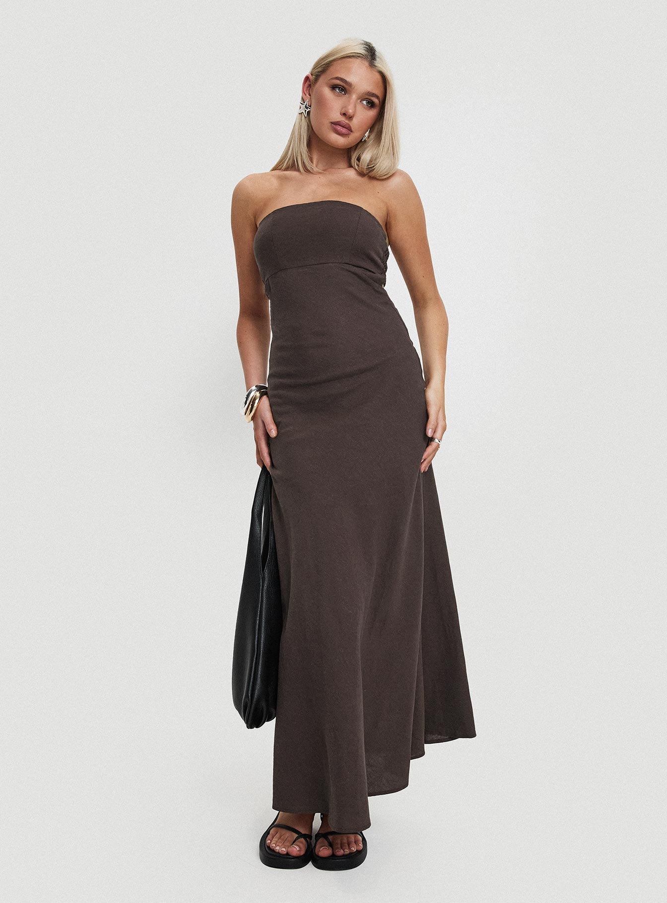 Yahir Strapless Maxi Dress Brown Official Site For Sale