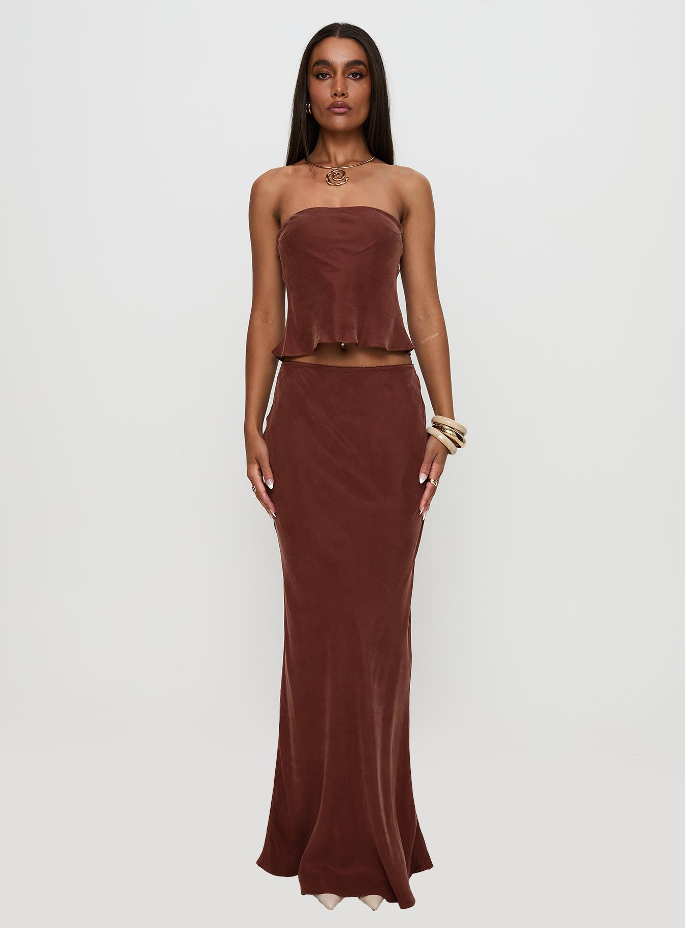 Lucelia Strapless Top Brown Get Authentic