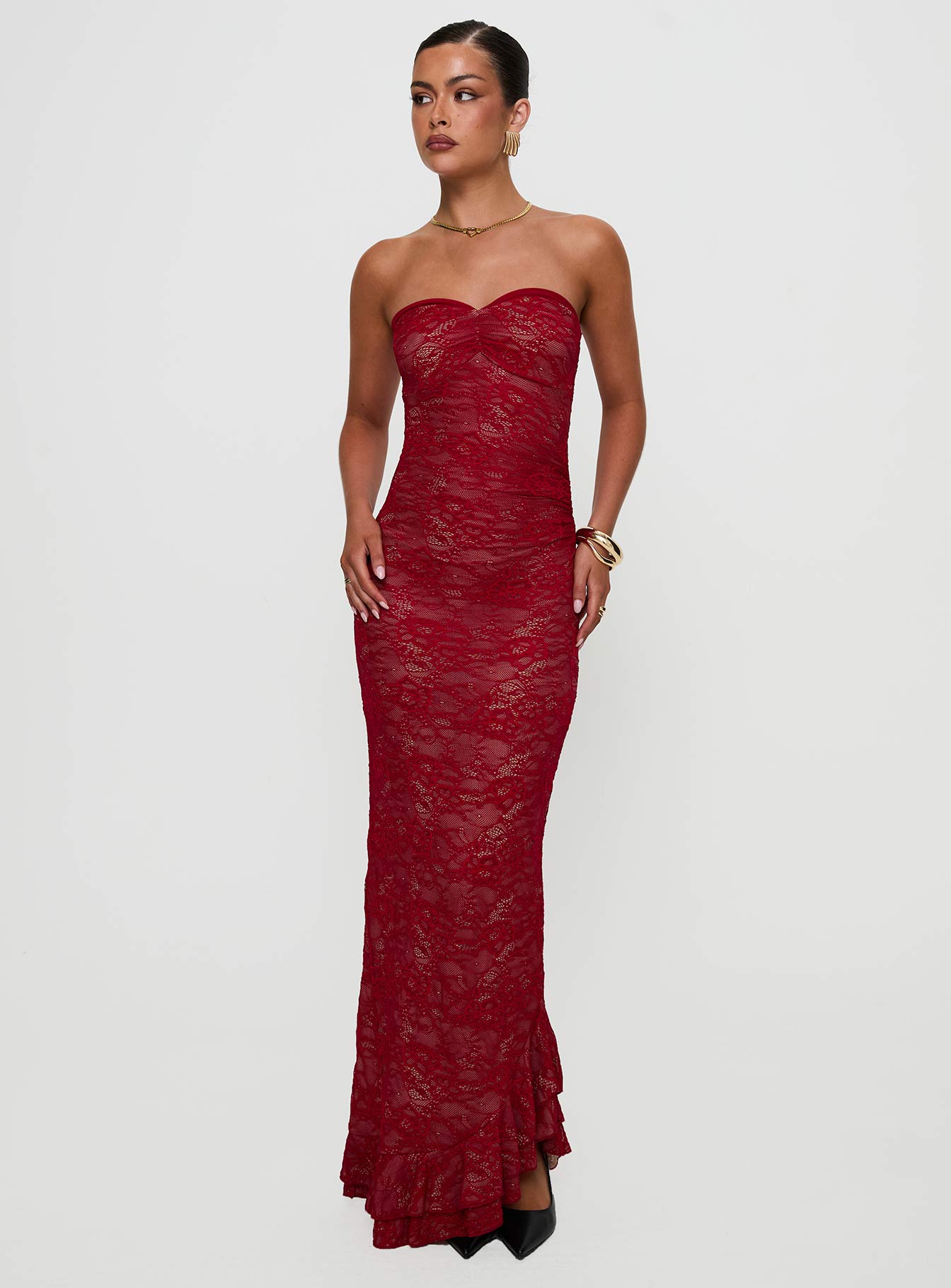 Hailees Lace Strapless Maxi Dress Red Outlet 2025