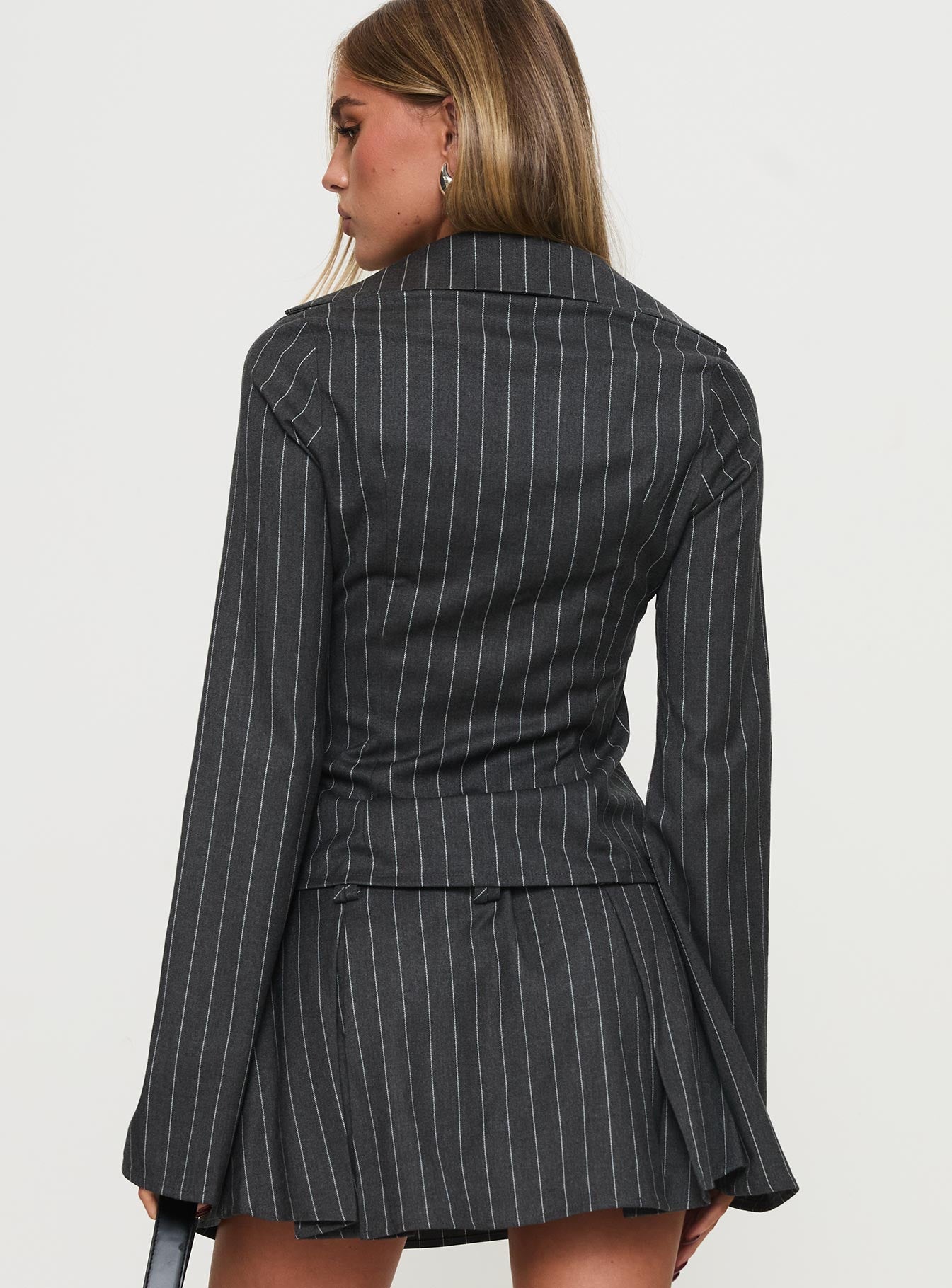 Saraya Long Sleeve Ring Top Grey Pinstripe Cheap Hot Sale