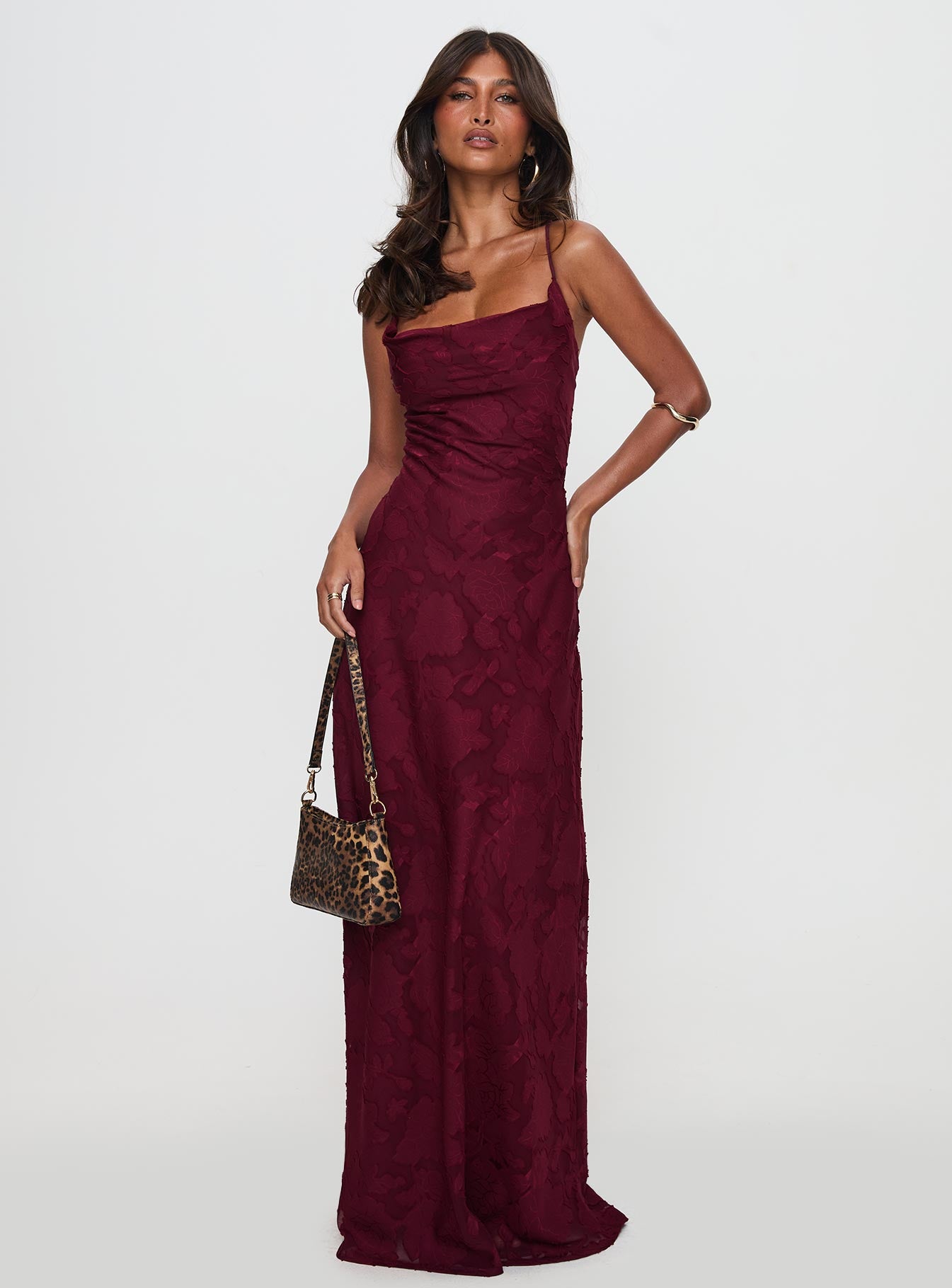 Celena Maxi Dress Burgundy Burnout Cheap Free Shipping