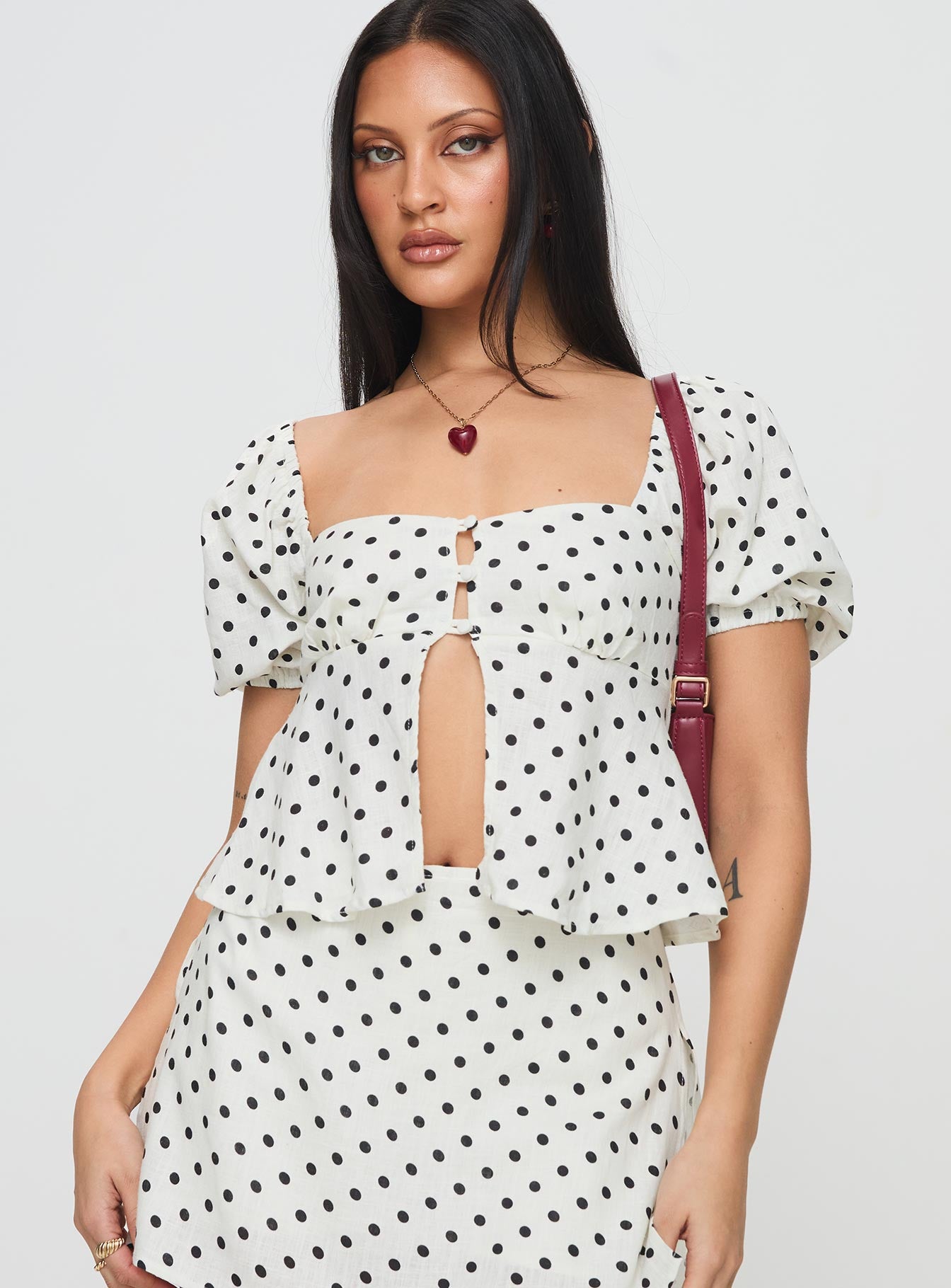 Passionfruit Linen Blend Top Cream/Black Polka Dot Outlet Recommend