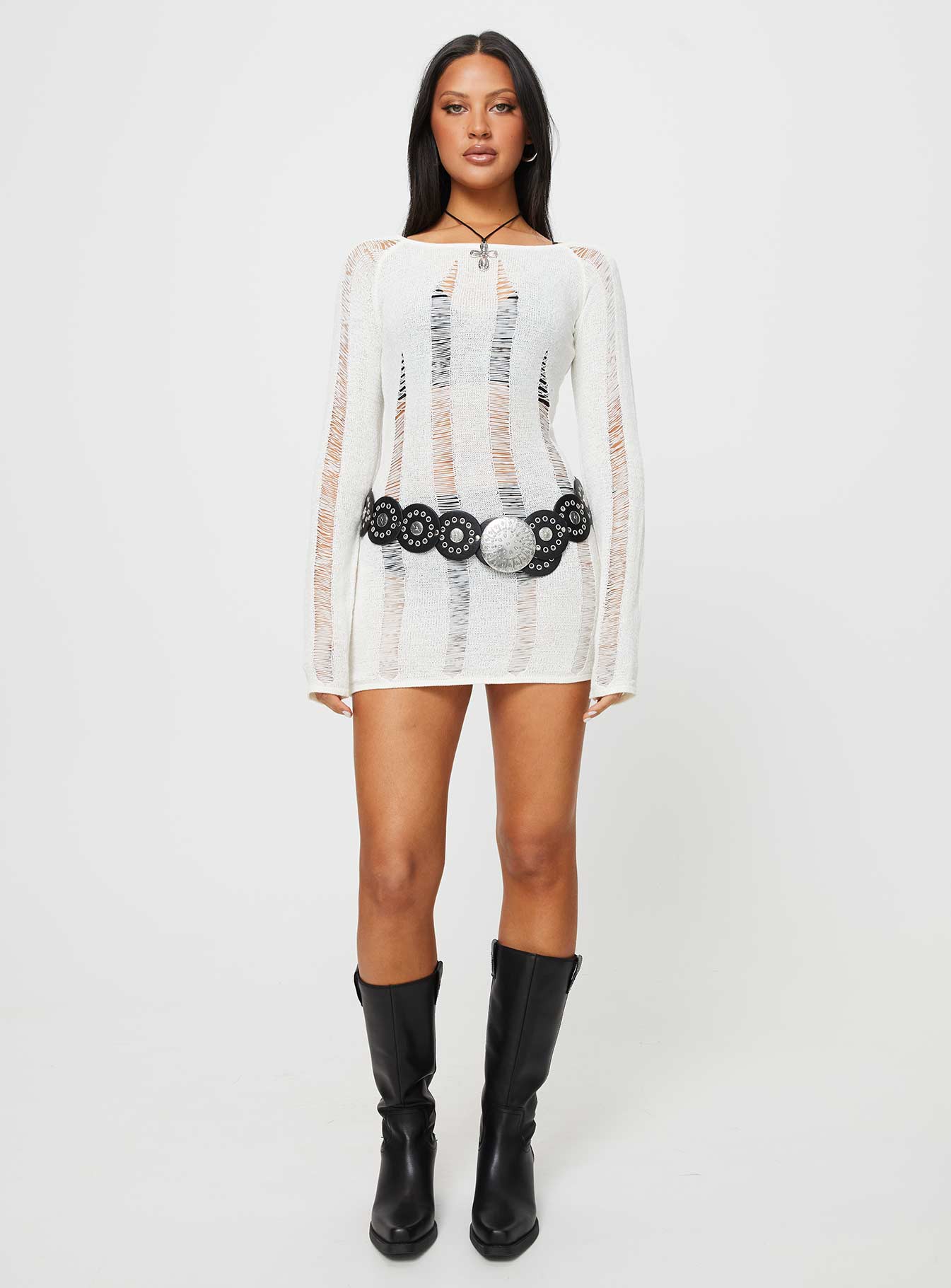 Regie Long Sleeve Mini Dress White Clearance Get To Buy