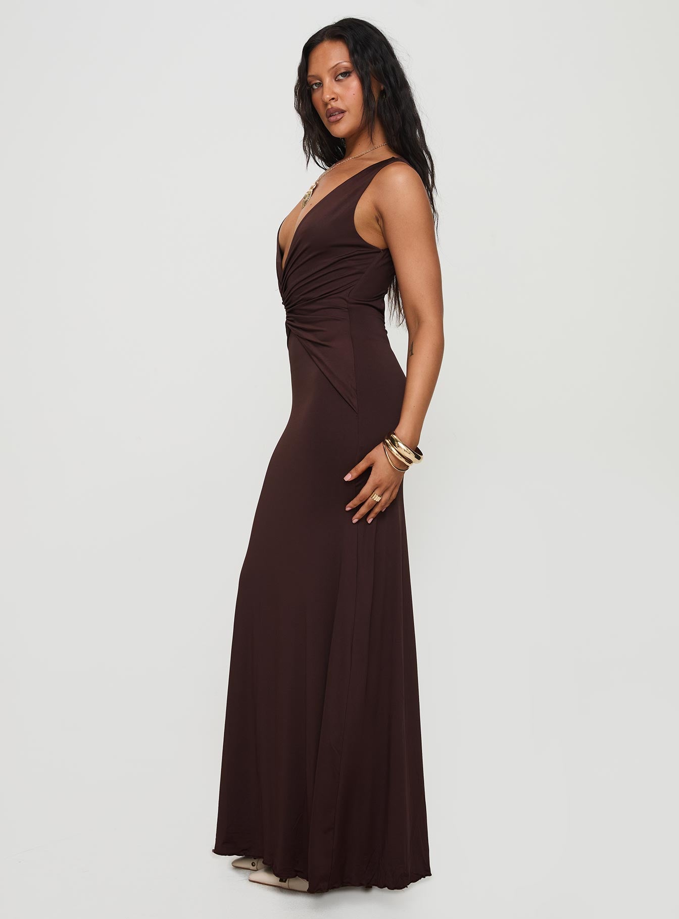 Frederica Plunge Maxi Dress Chocolate Petite With Paypal Cheap Online